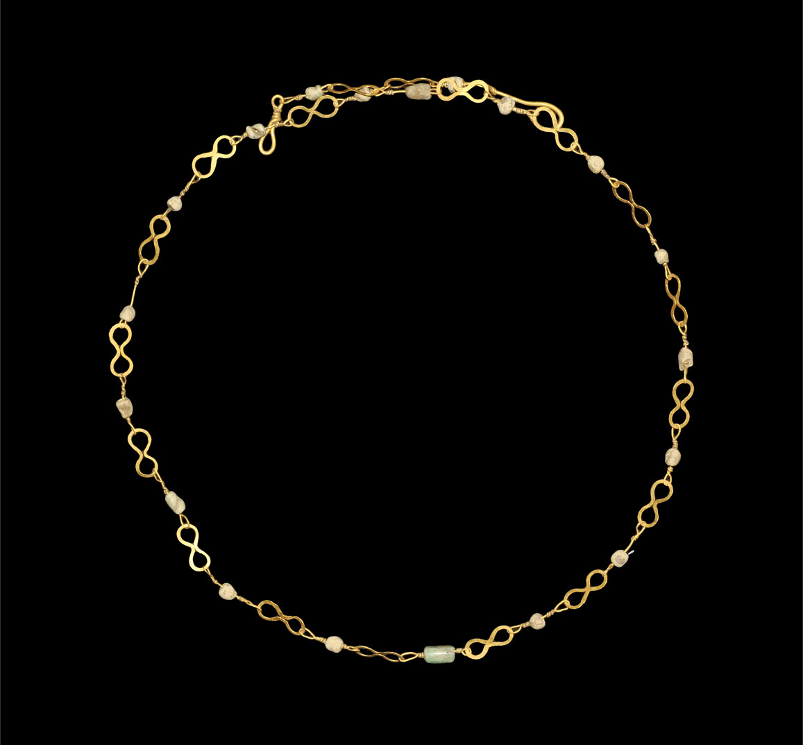 Roman Gold with Emerald Bead Necklace