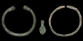 Western Asiatic Pair of Bronze Bracelets and Necklace Pendant