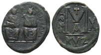 Justin II, with Sophia AE 40 Nummi or Follis. Justin II, with Sophia AE 40 Nummi or Follis.
