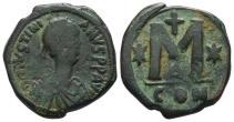 Justinian I AE 40 Nummi or Follis. Justinian I AE 40 Nummi or Follis.
