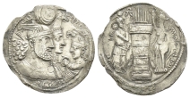 Sasanian Kingdom. Bahram II, with Queen and Prince 4 AR Drachm. Sasanian Kingdom. Bahram II, with Queen and Prince 4 AR Drachm.