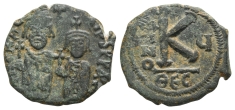 Heraclius, with Heraclius Constantine AE 20 Nummi or Half Follis. Heraclius, with Heraclius Constantine AE 20 Nummi or Half Follis.