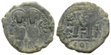Justin II, with Sophia AE 40 Nummi or Follis. Justin II, with Sophia AE 40 Nummi or Follis.