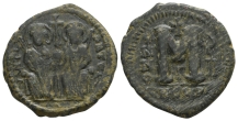Justin II, with Sophia AE 40 Nummi of Follis. Justin II, with Sophia AE 40 Nummi of Follis.