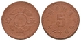 World Coins - China - Japanese Occupation - 1945 - Red Fibre 5 Fen