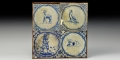 Post Medieval Dutch Tiles with Pikeman and Hunting Dog