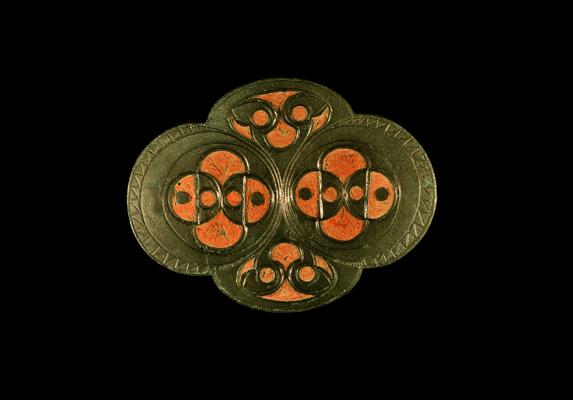 Iron Age Celtic Enamelled Hidden Faces Bridle Mount