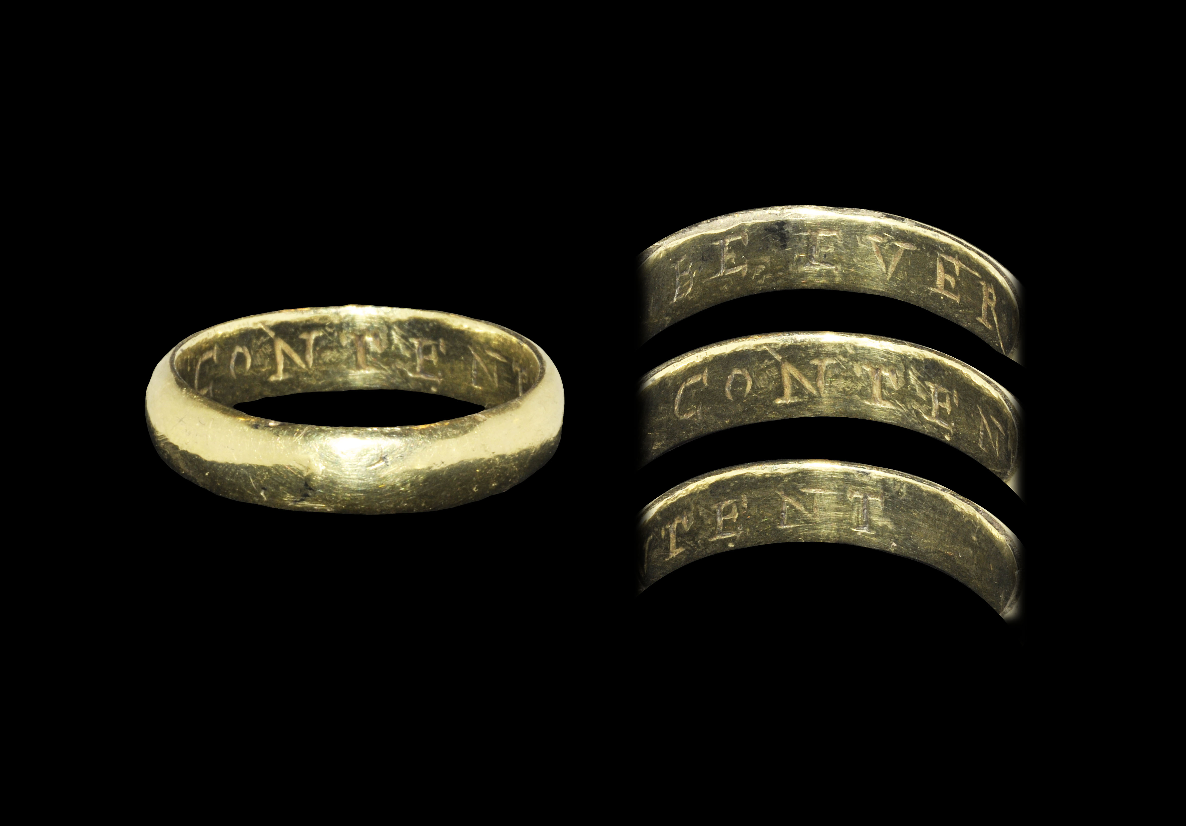 Post Medieval Gold 'BE EVER CONTENT' Posy Ring