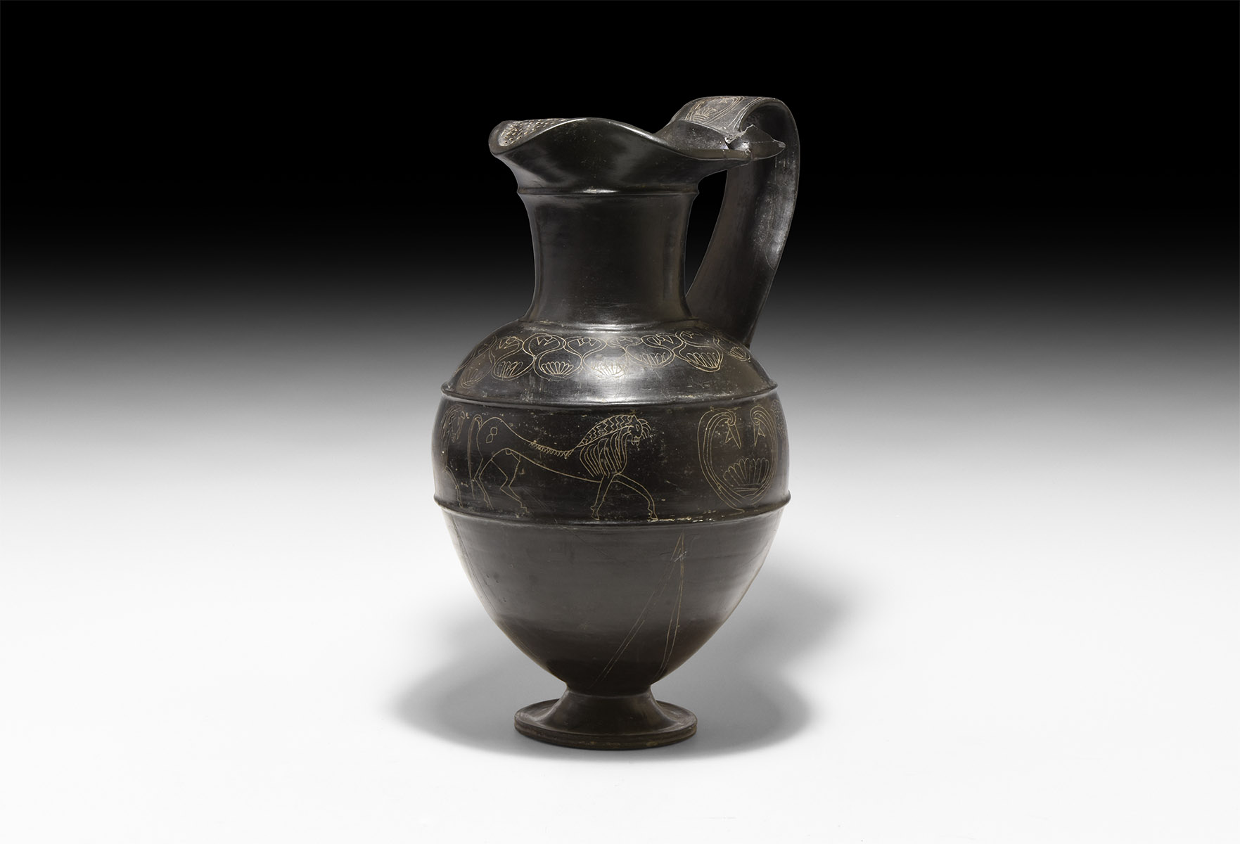 Etruscan Black-Glazed Bucchero with Warrior Frieze