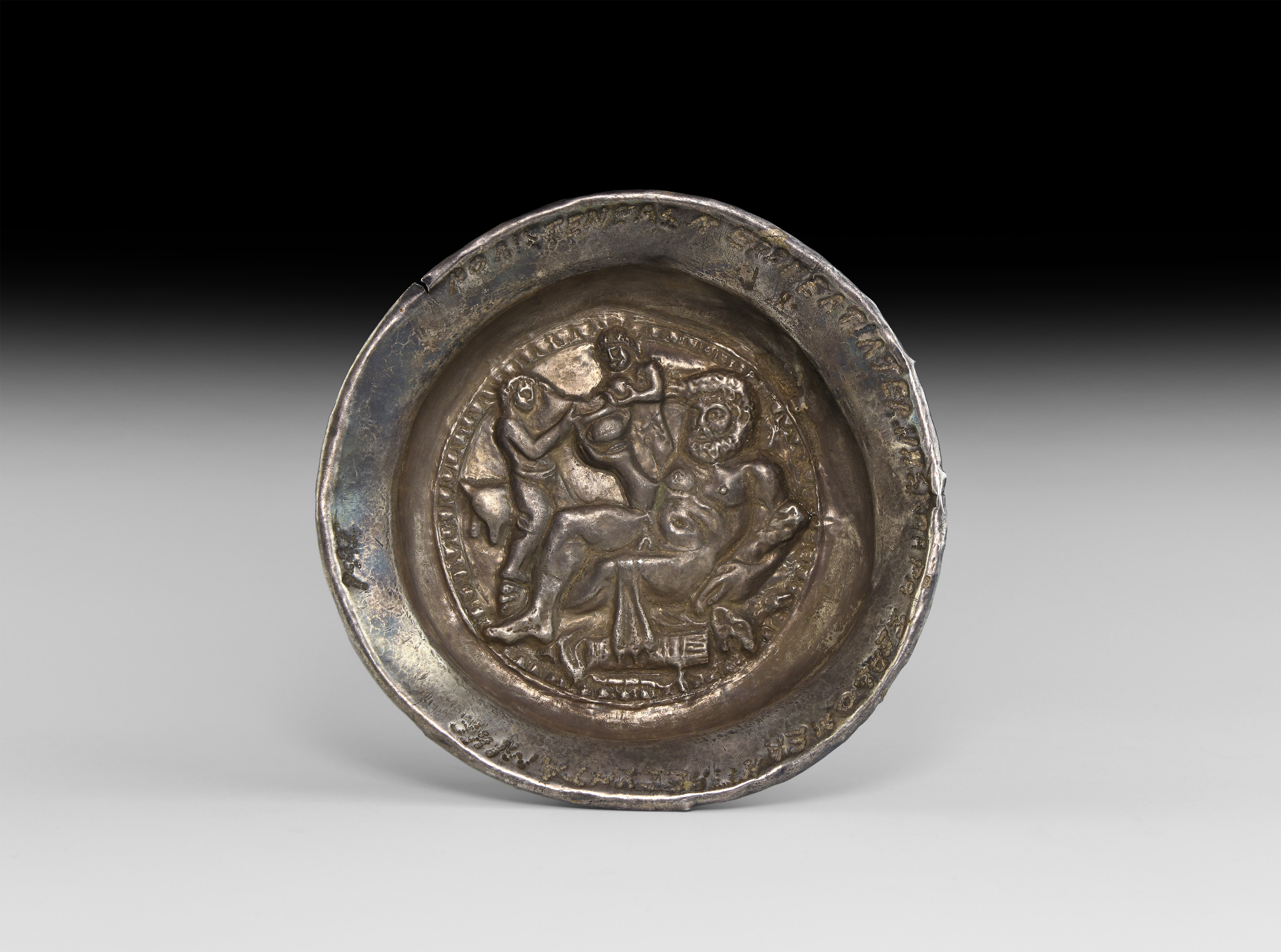 Roman Silver Inscribed Bowl with Scene