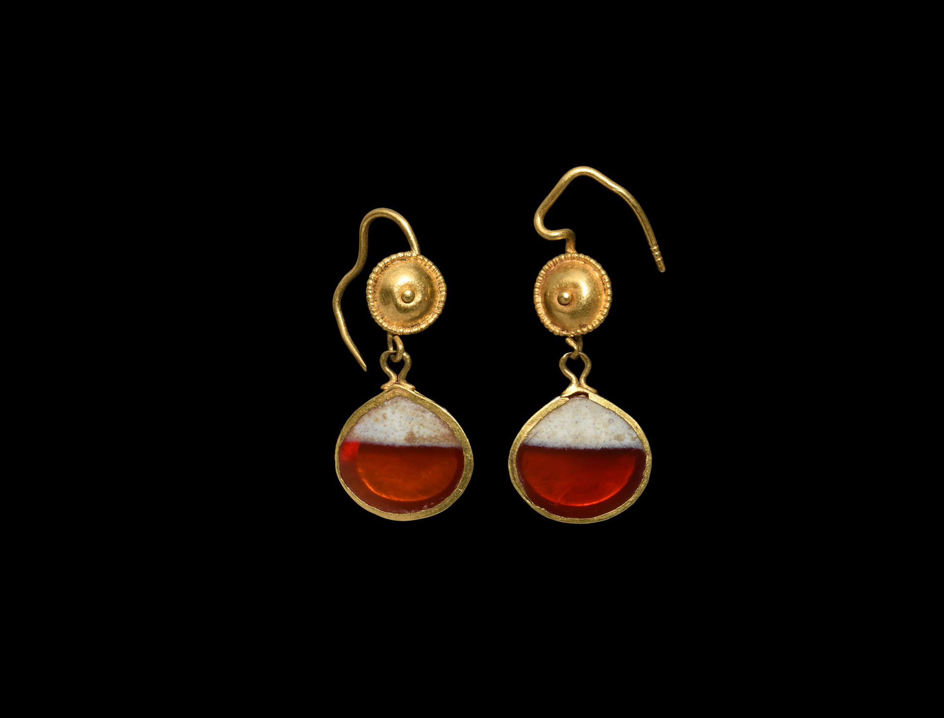 Roman Gold Earring Pair with Glass Inlay