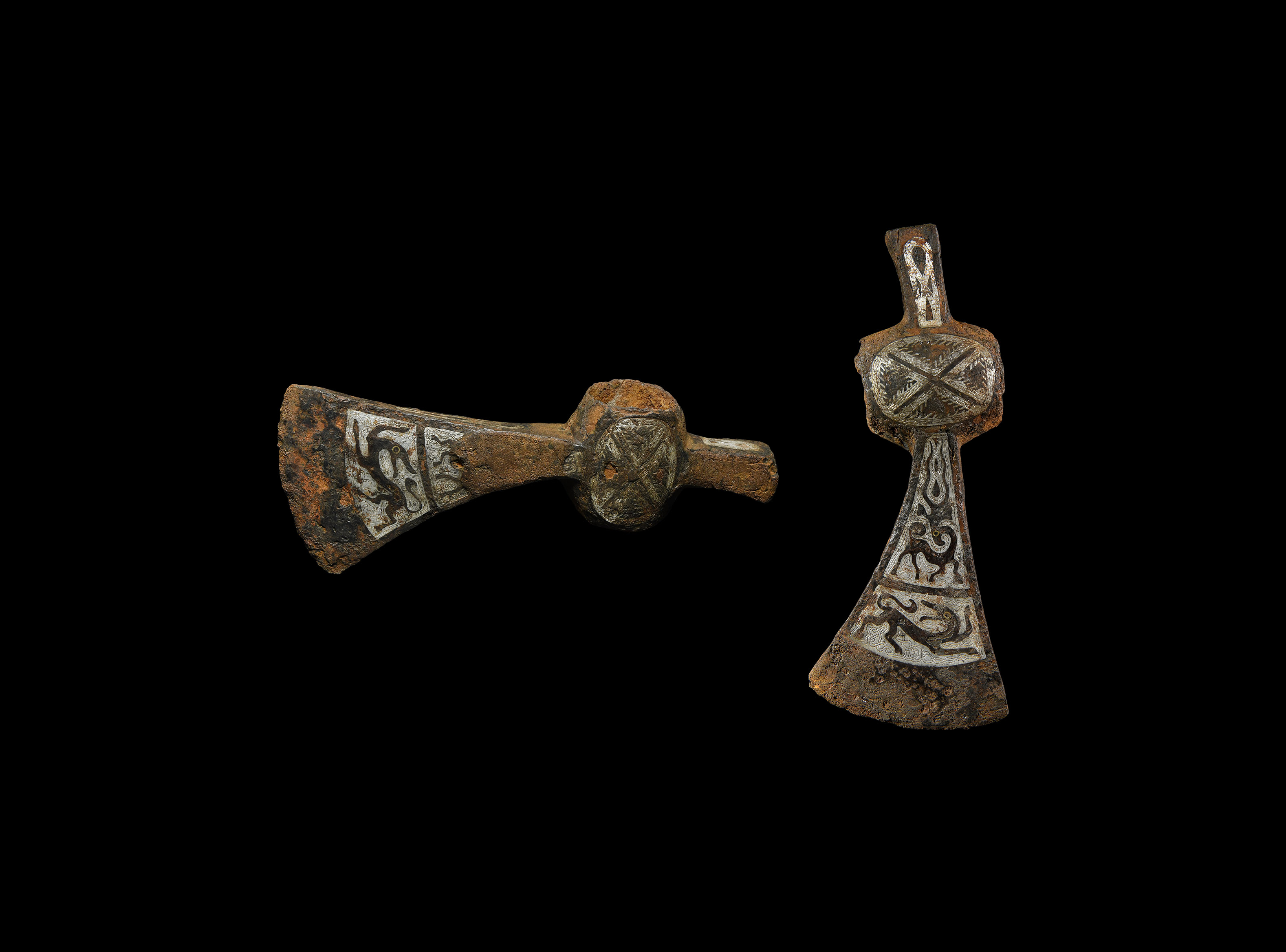 Viking Silver and Niello Inlaid Axehead with Beasts