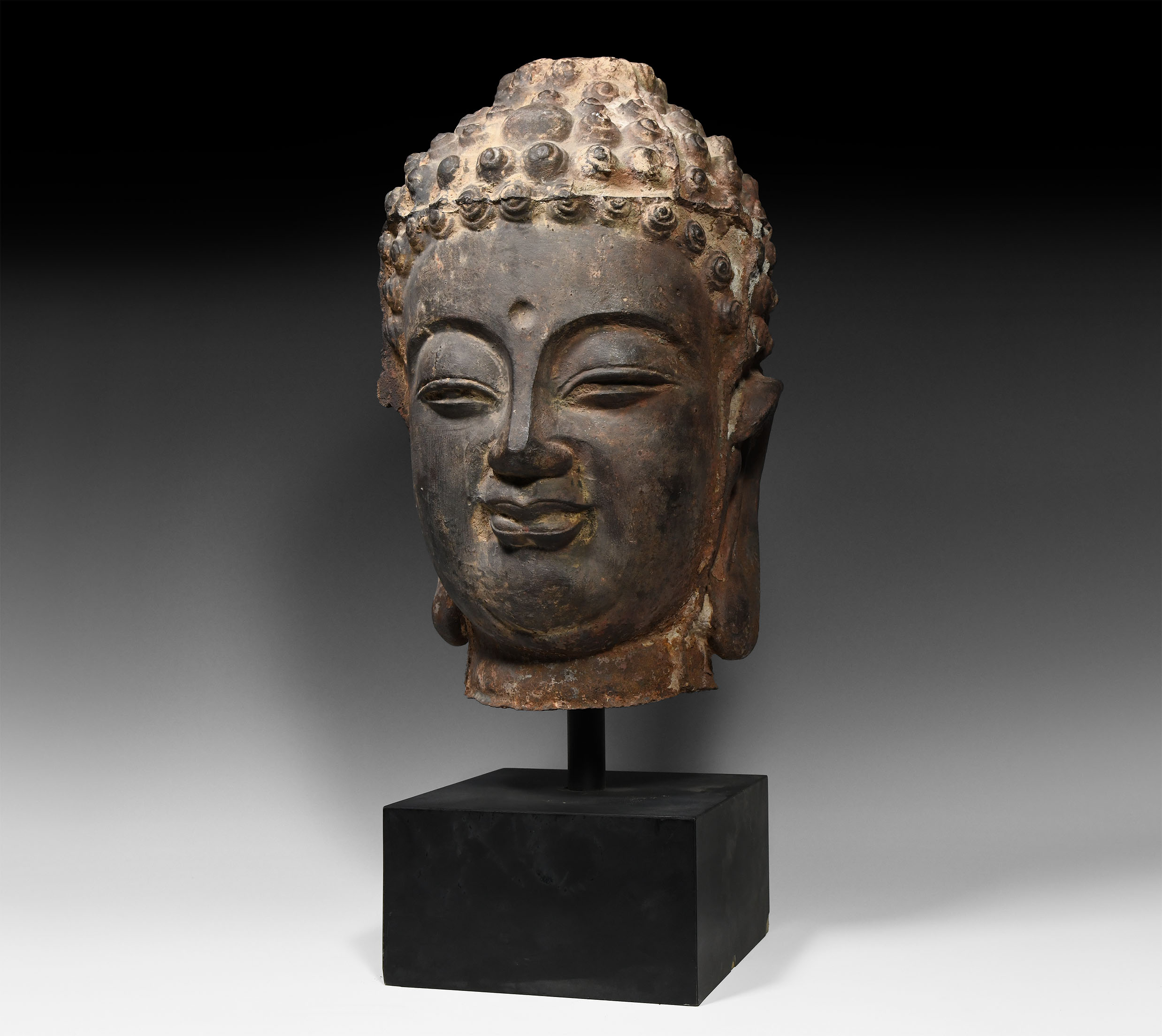 Over Life-Size Chinese Tang Iron Head of Buddha