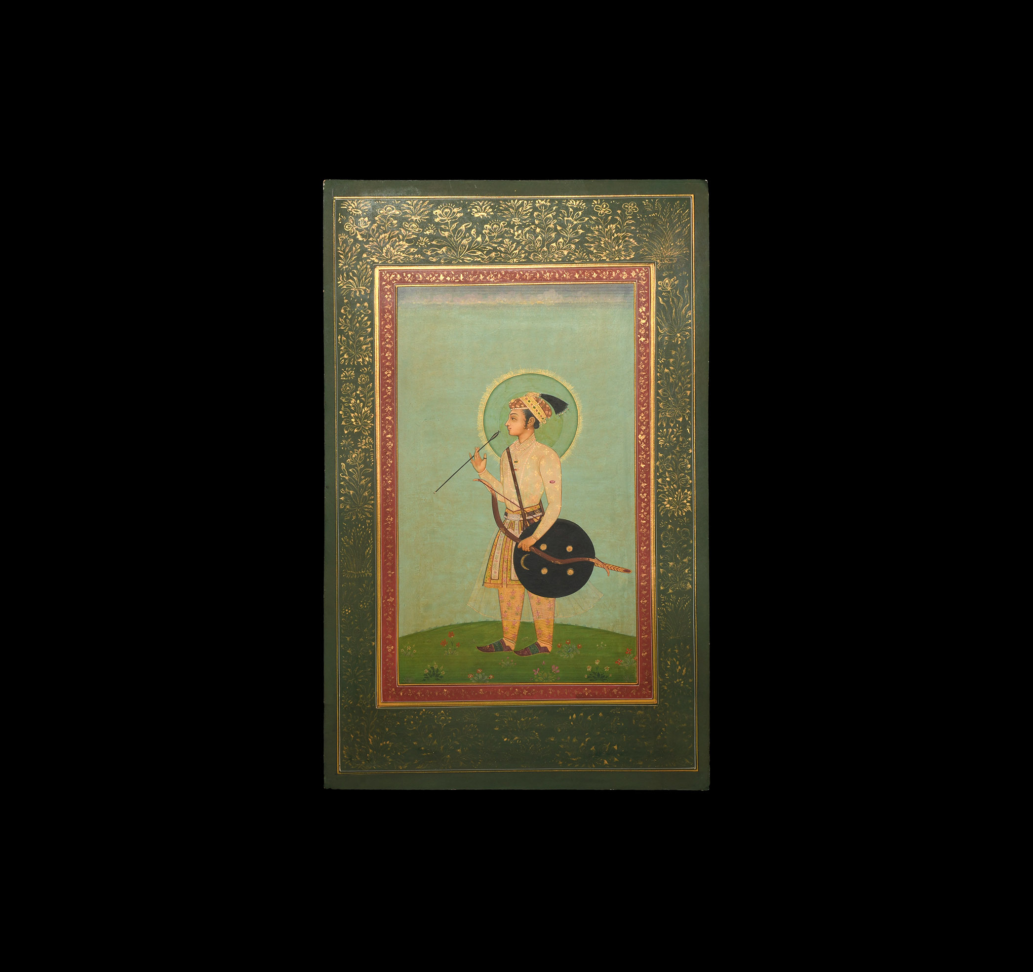 Indian Mughal Painting of a Young Prince Holding an Arrow
