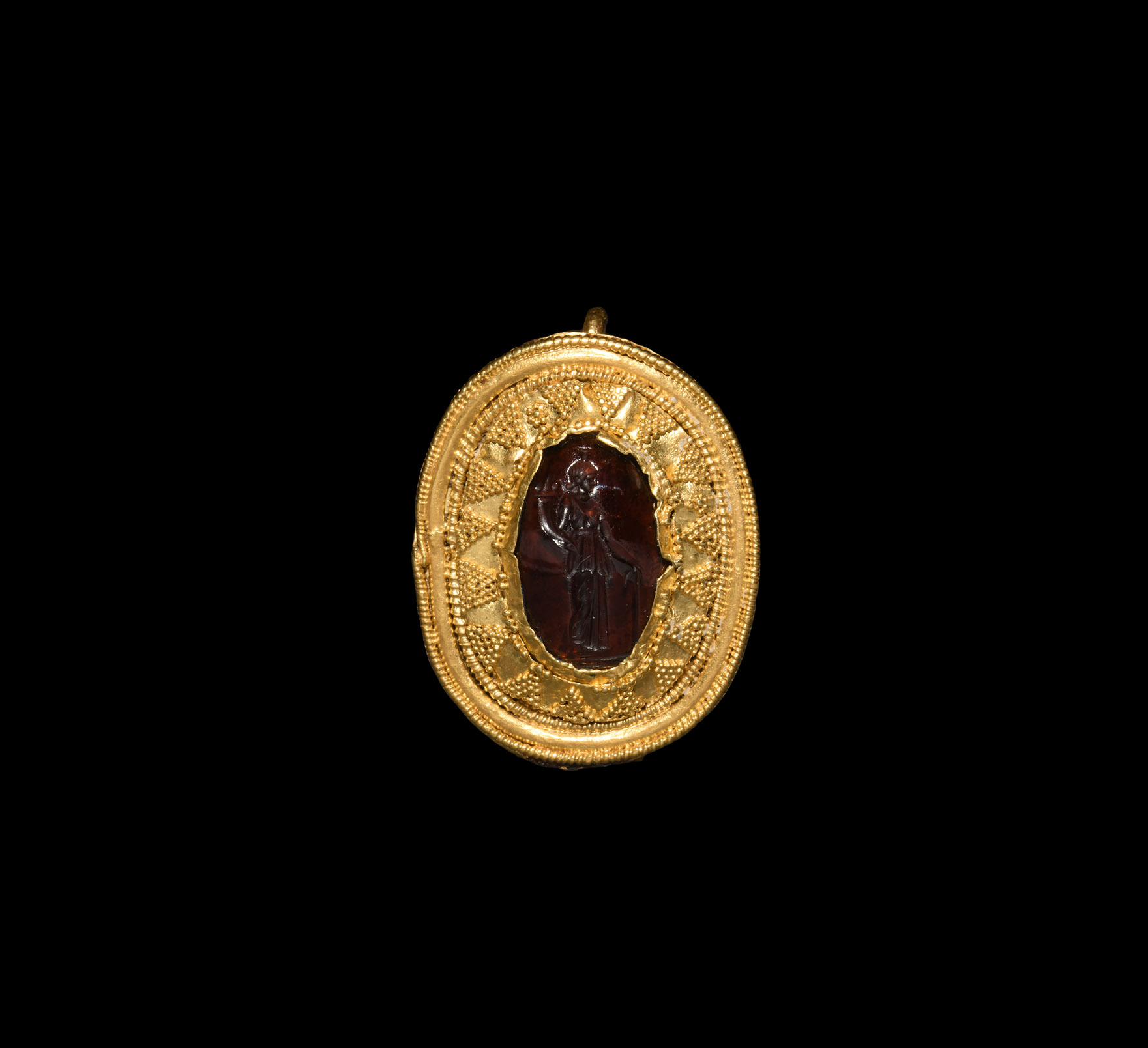 Greek Hellenistic Gold Brooch with Tyche Garnet