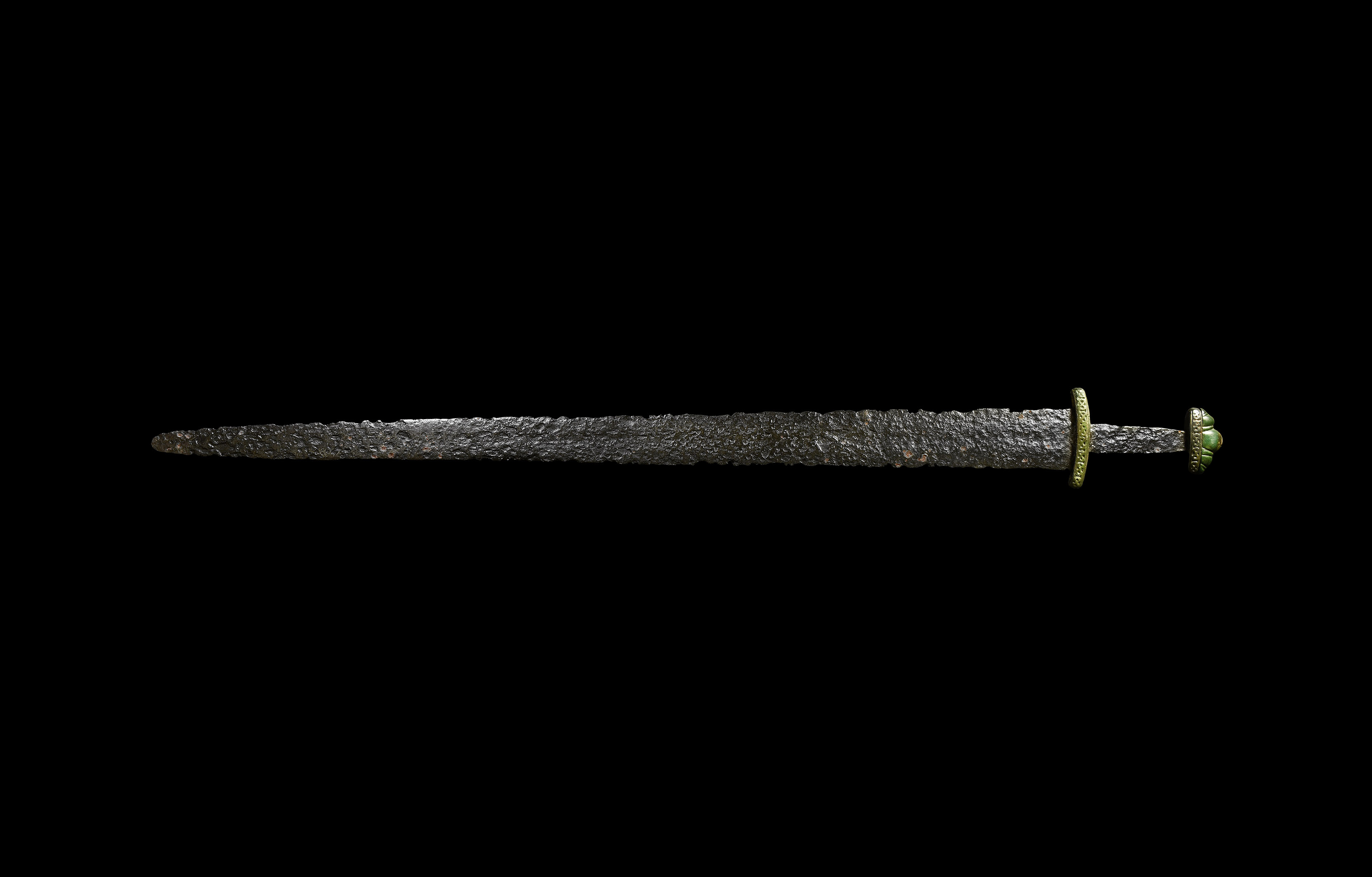 Anglo-Scandinavian Viking Sword with Jade Pommel and Elaborate Guards