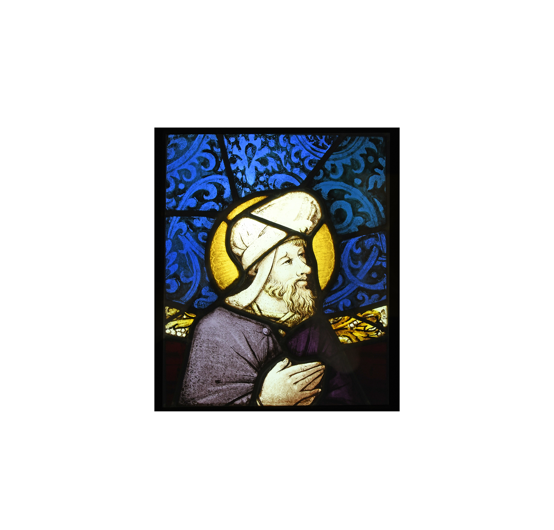 Medieval Stained Glass Panel of a Saint