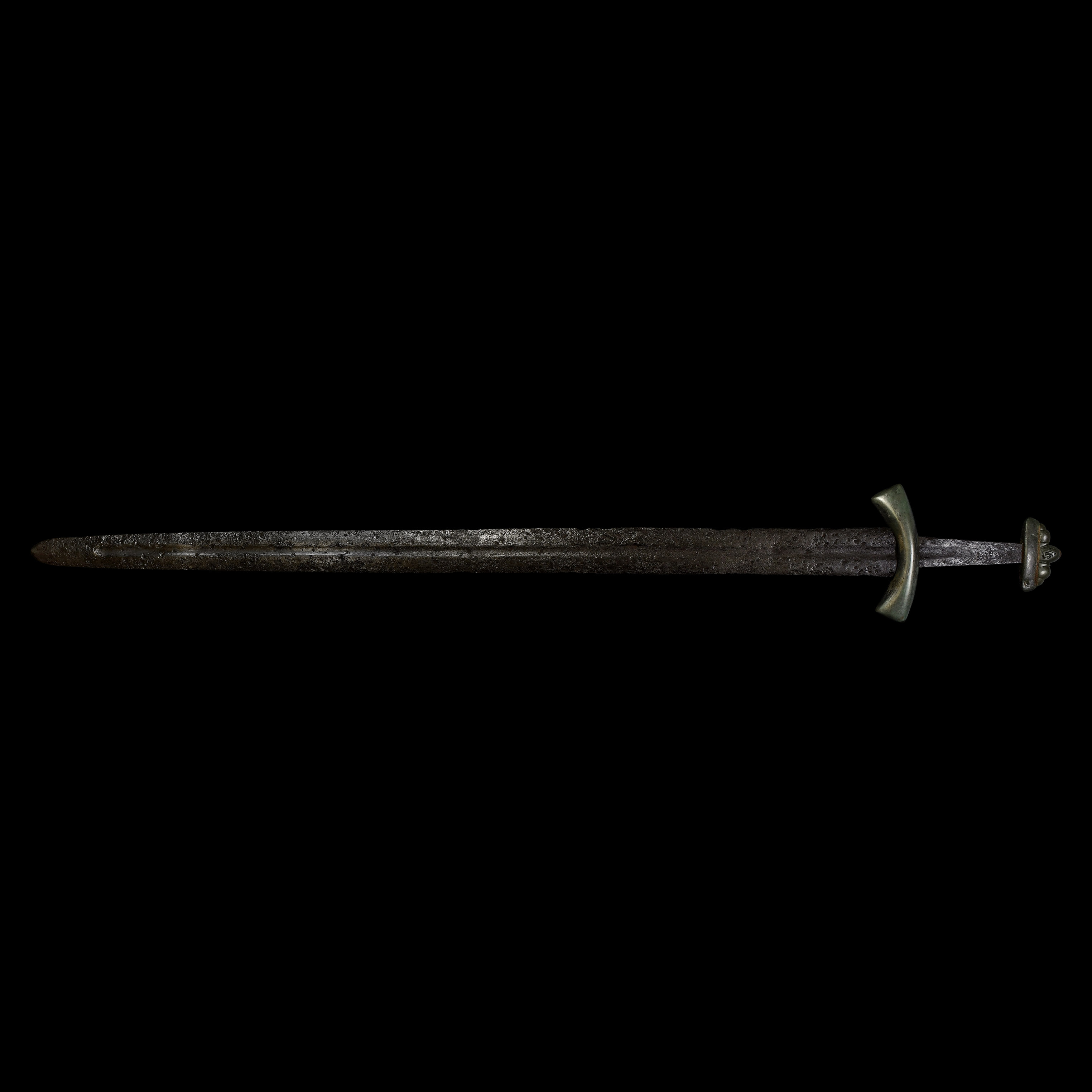 Viking Sword with Curved Guard and Five-Lobed Pommel