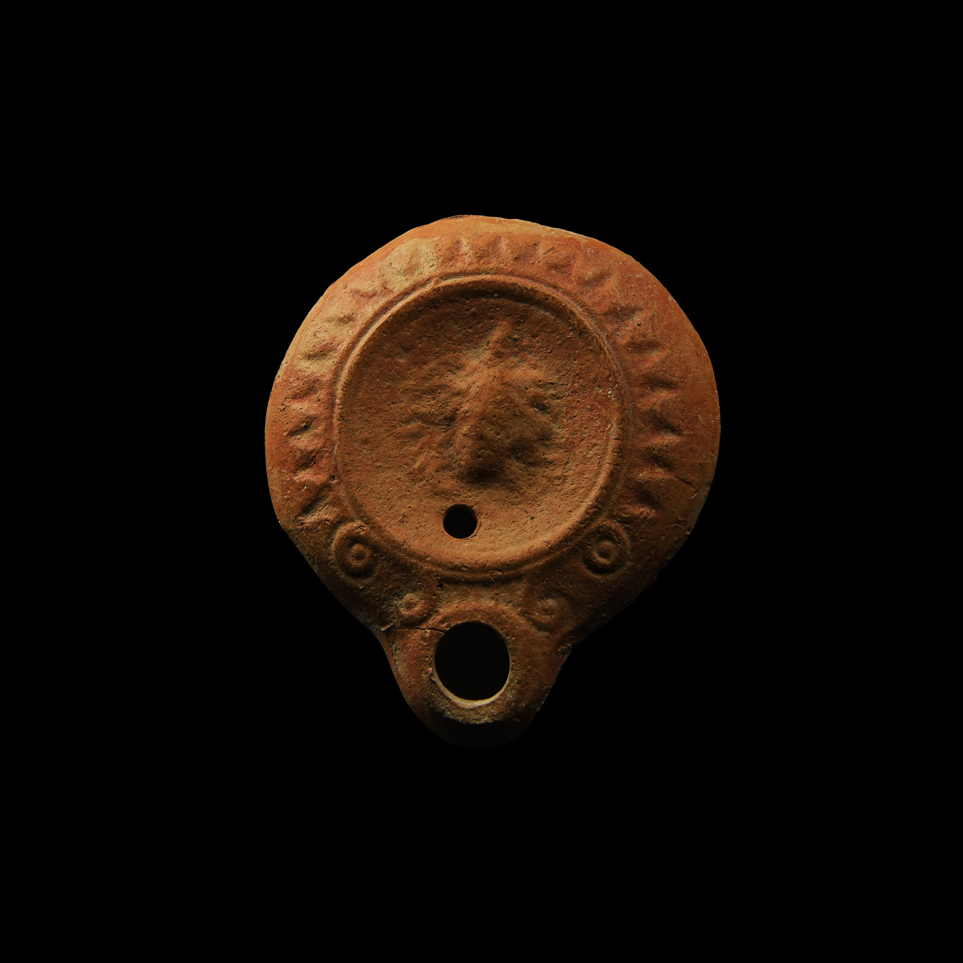 Roman Terracotta Oil Lamp with Head of Medusa