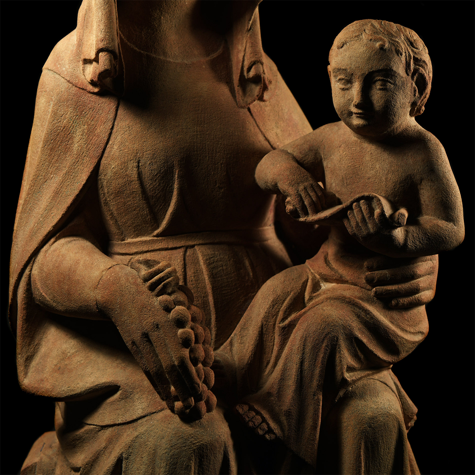 Large Medieval Fine Sandstone Virgin and Child Statue