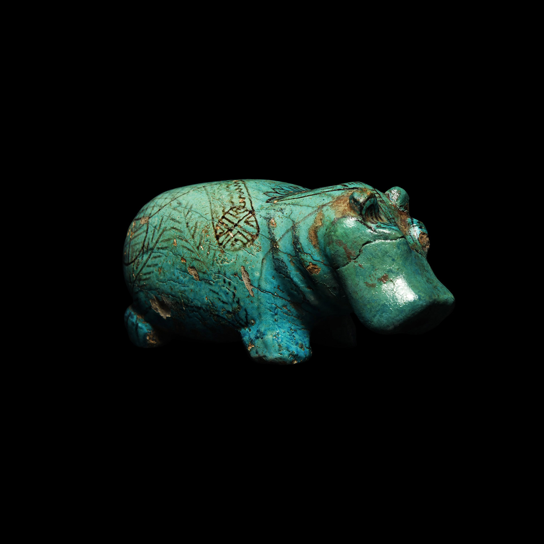 Egyptian Turquoise-Glazed Hippopotamus