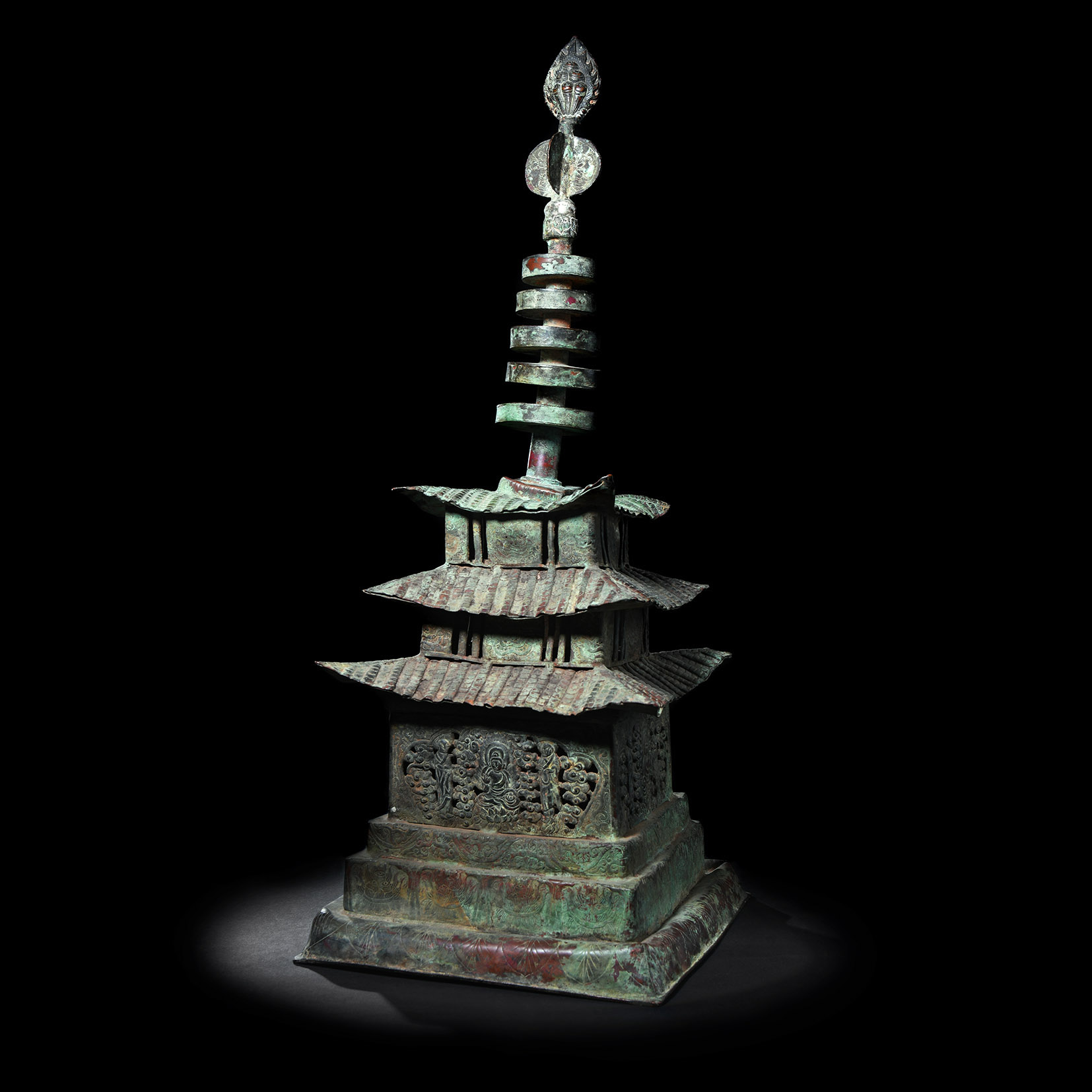 Large Chinese Tang Bronze 'Pagoda' Reliquary Stupa