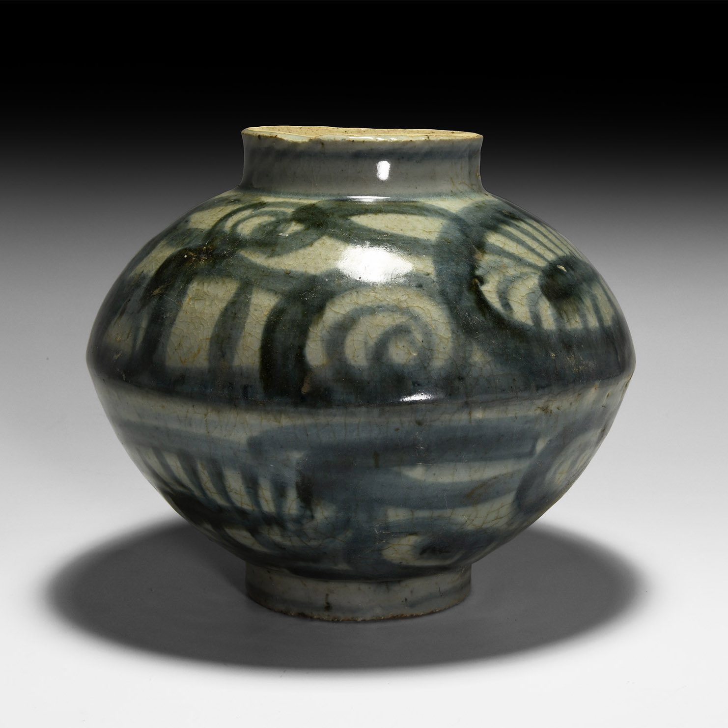 Chinese Glazed Blue and White Jar with Peony