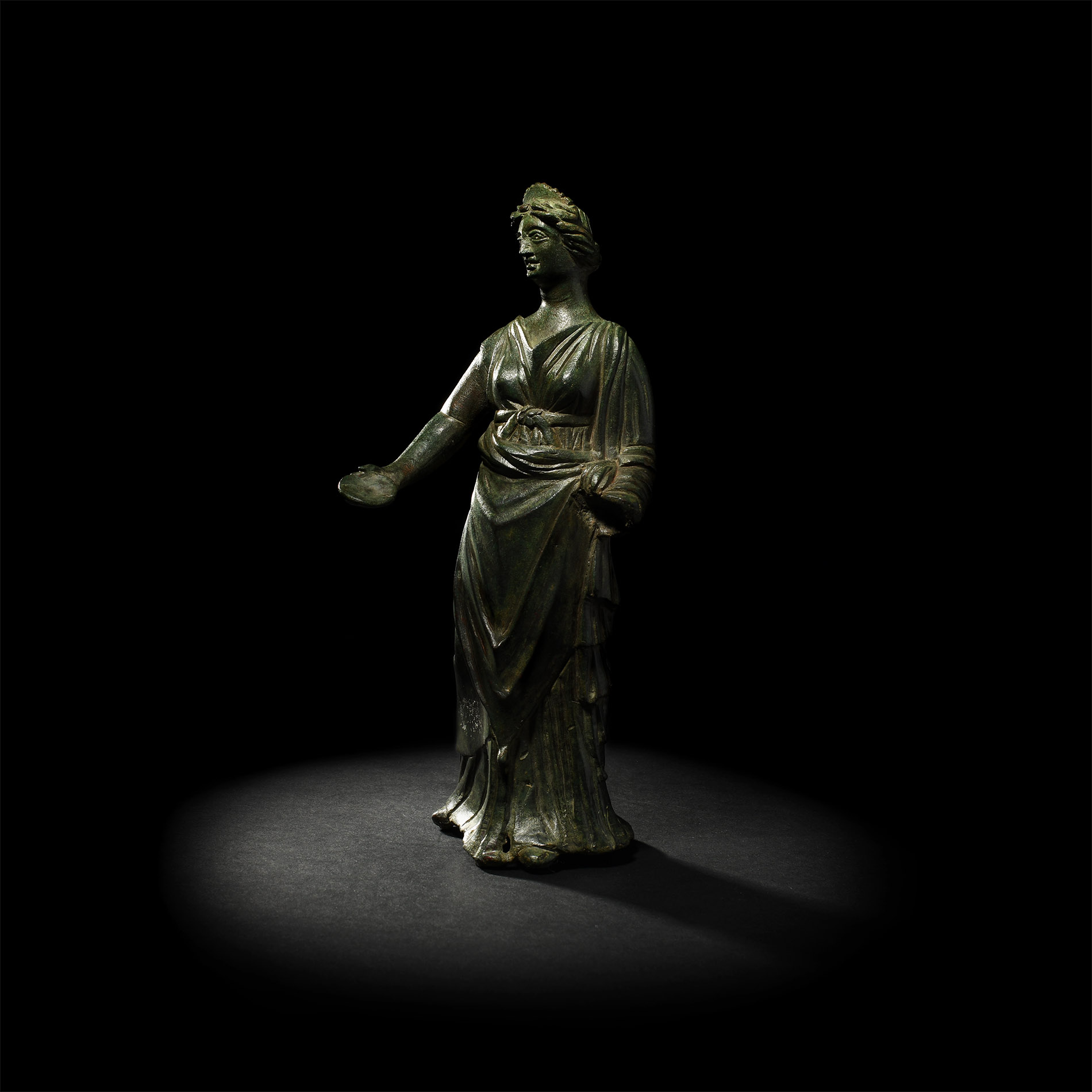 Large Roman Bronze Figure of a Goddess