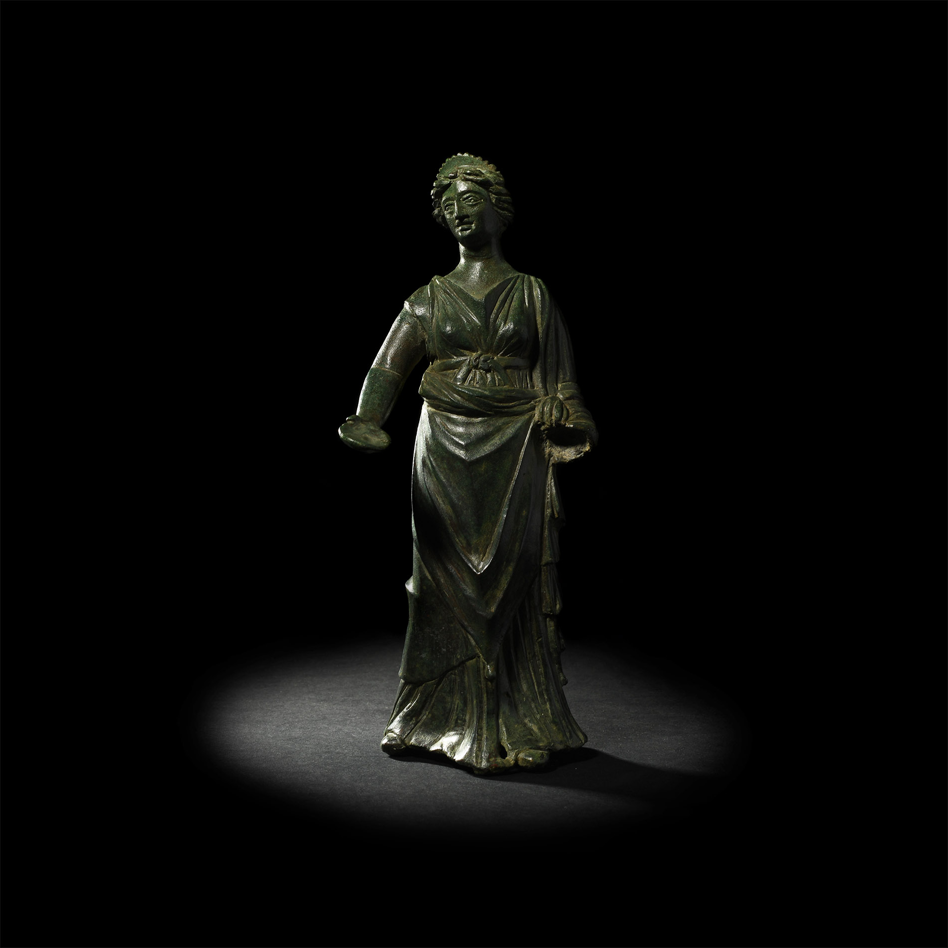 Large Roman Bronze Figure of a Goddess