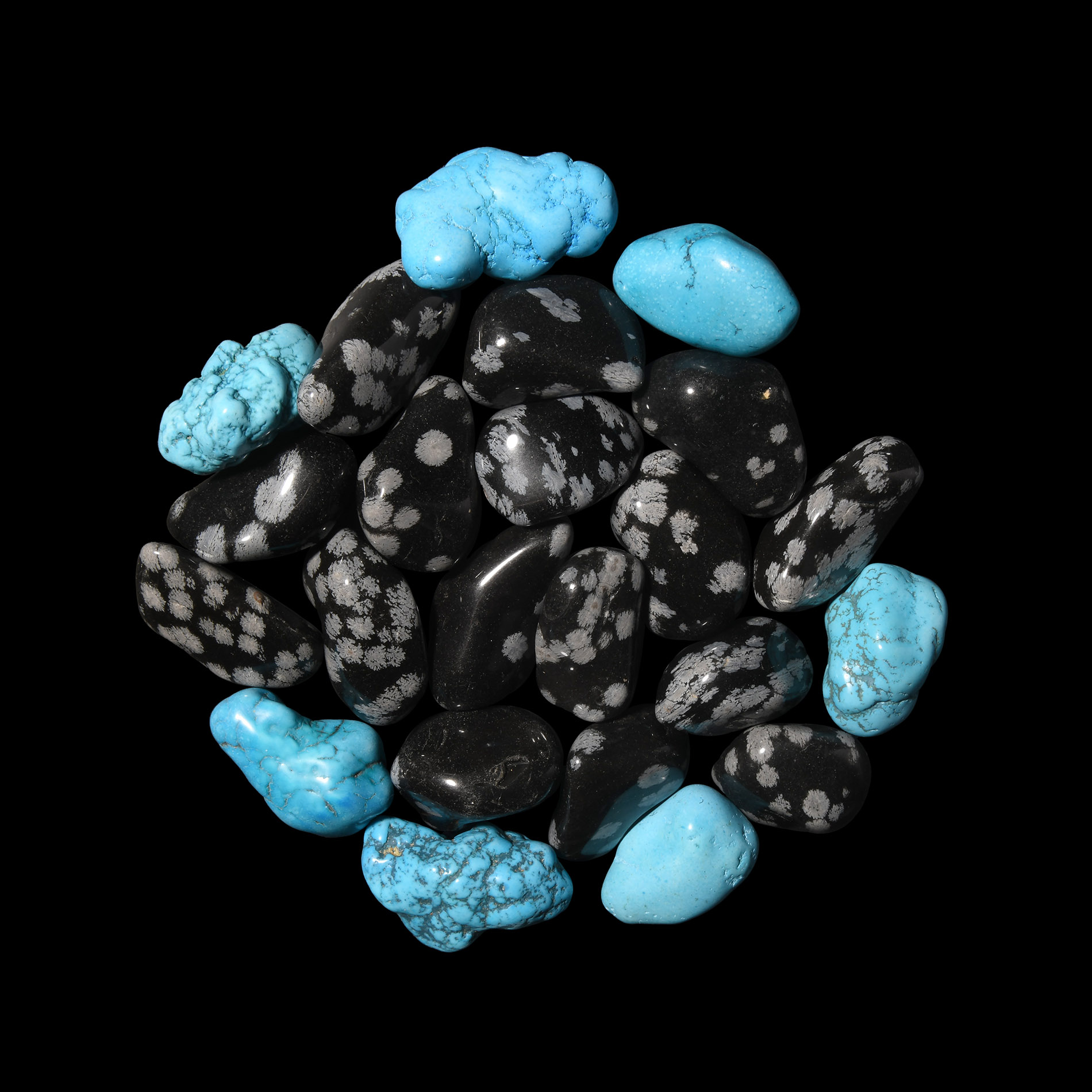 Polished Snowflake Obsidian and Turquenite Palm Stone Collection