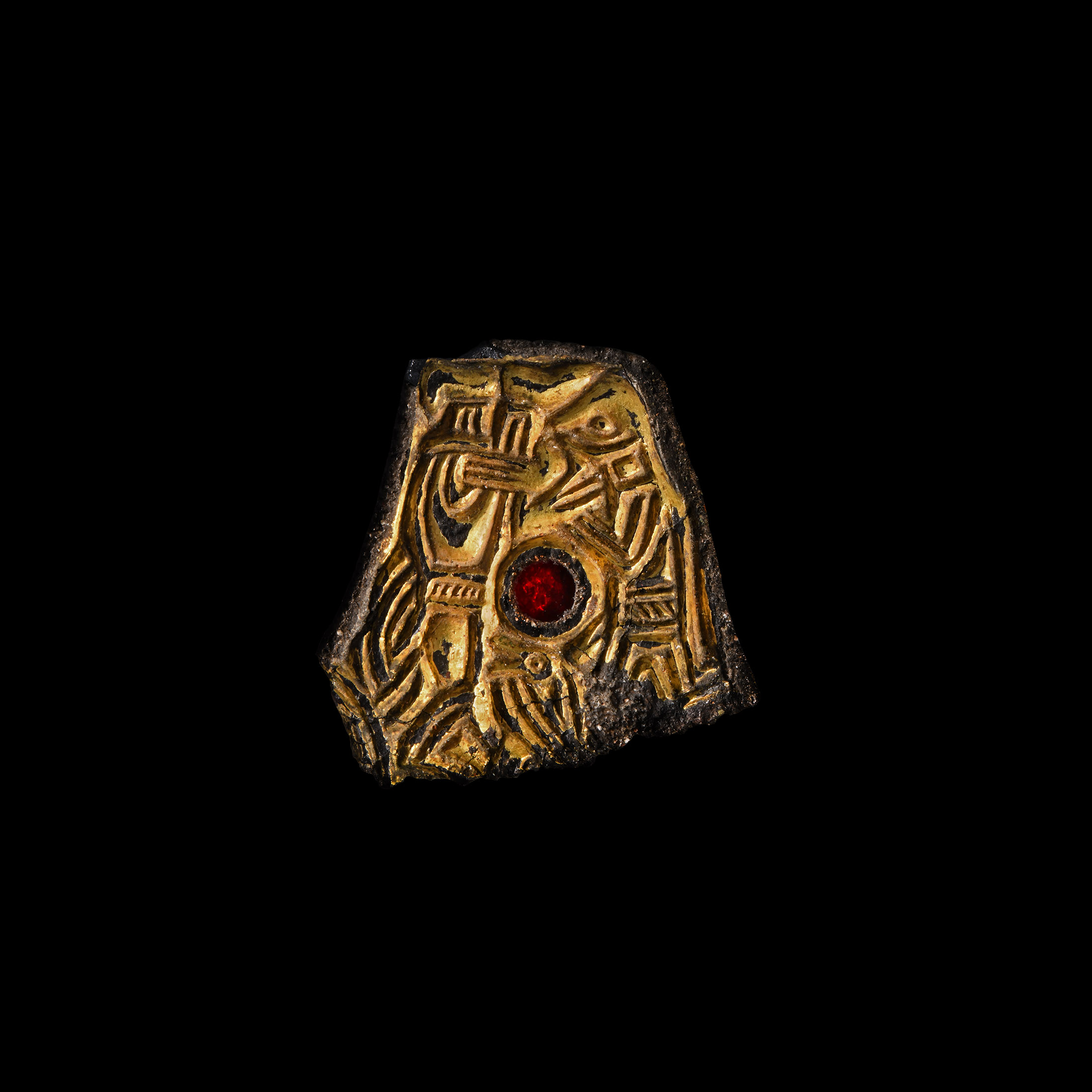 Anglo-Saxon Gilt Bronze Mount with Wolf-Men