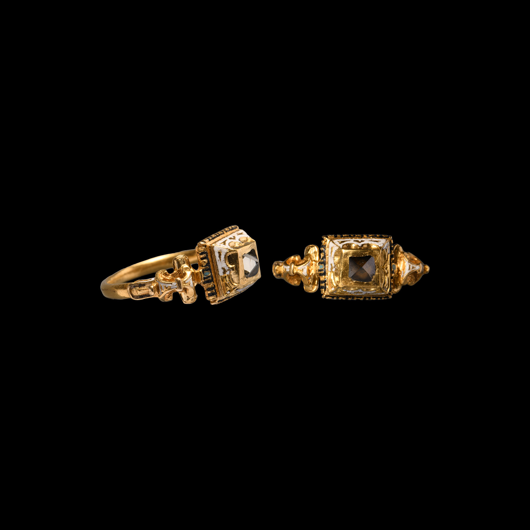 Tudor Enamelled Gold Ring with Diamond Crystal