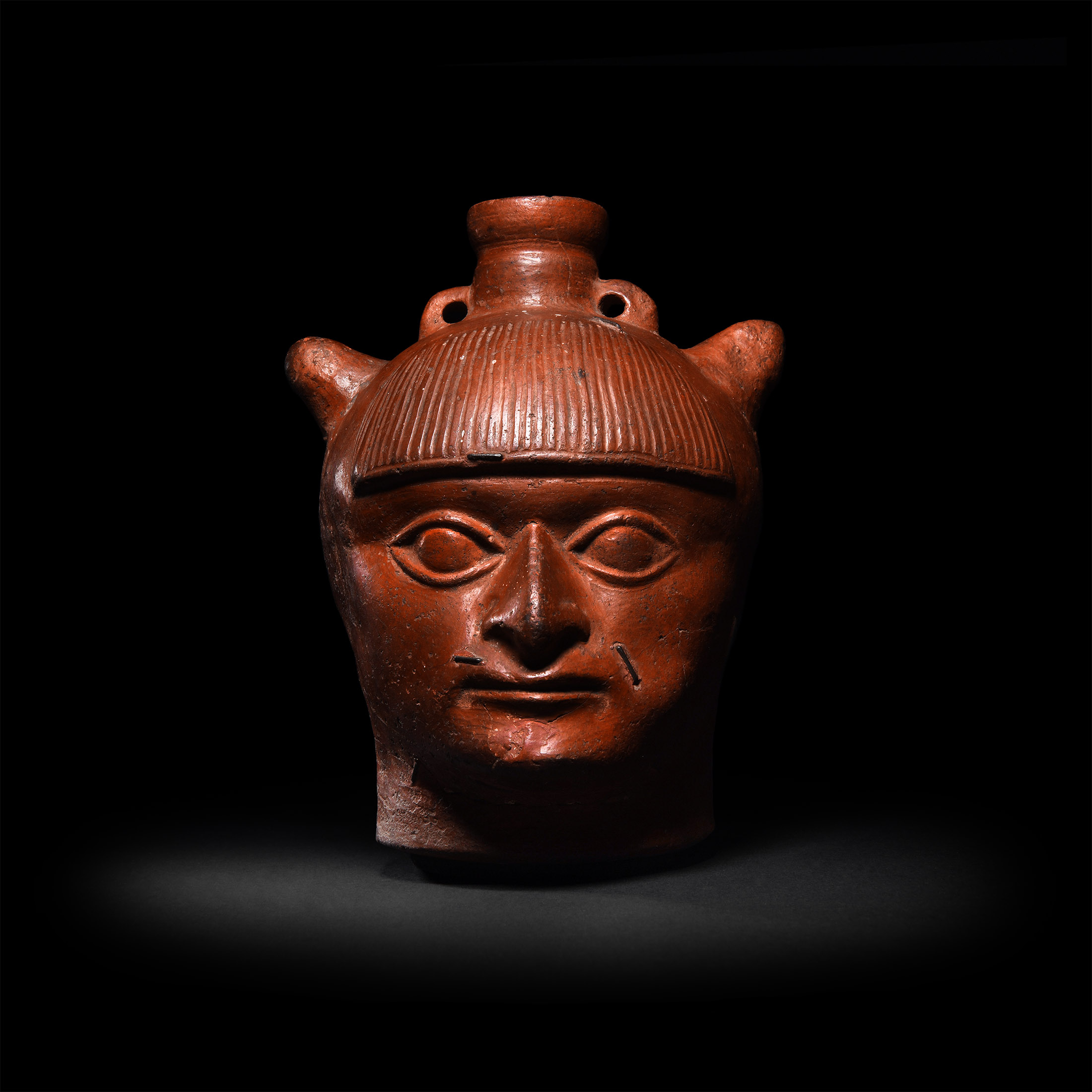 Roman North Africa Oinophoros Redware Wine Jug with a Satyr