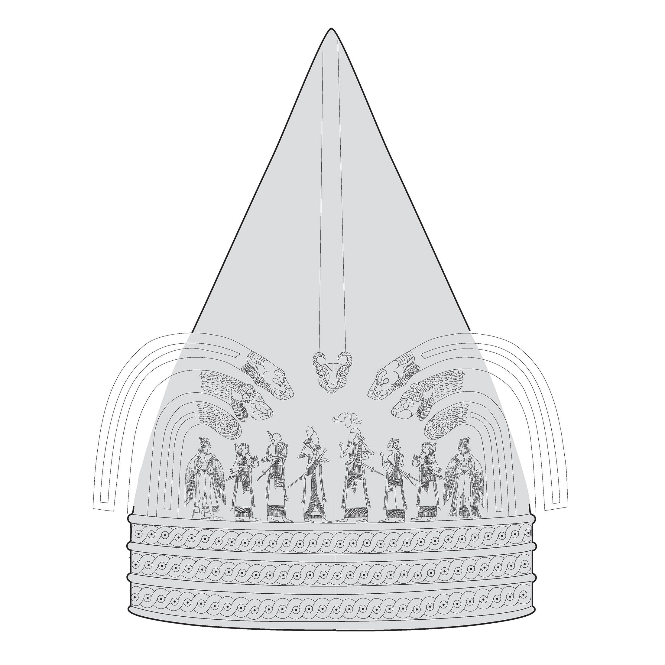 Urartian Helmet with Worshipping Scenes and Crowned Kings