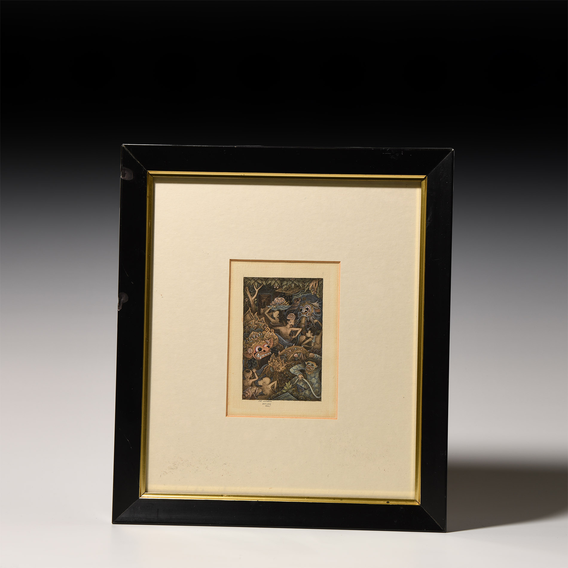 Framed Bali Watercolour Painting with Barong Dancers