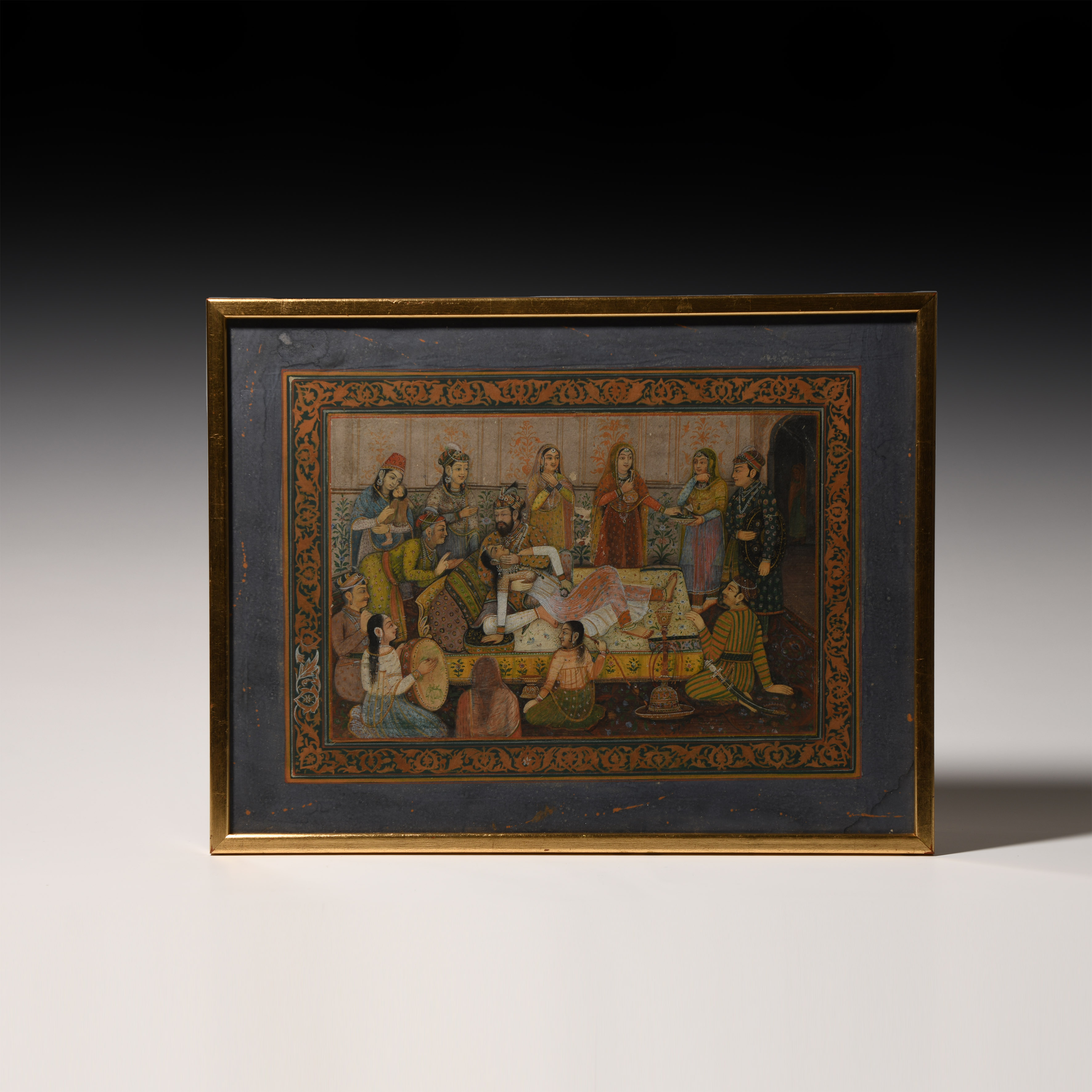 Framed Indian Watercolour Painting with Harem Scene