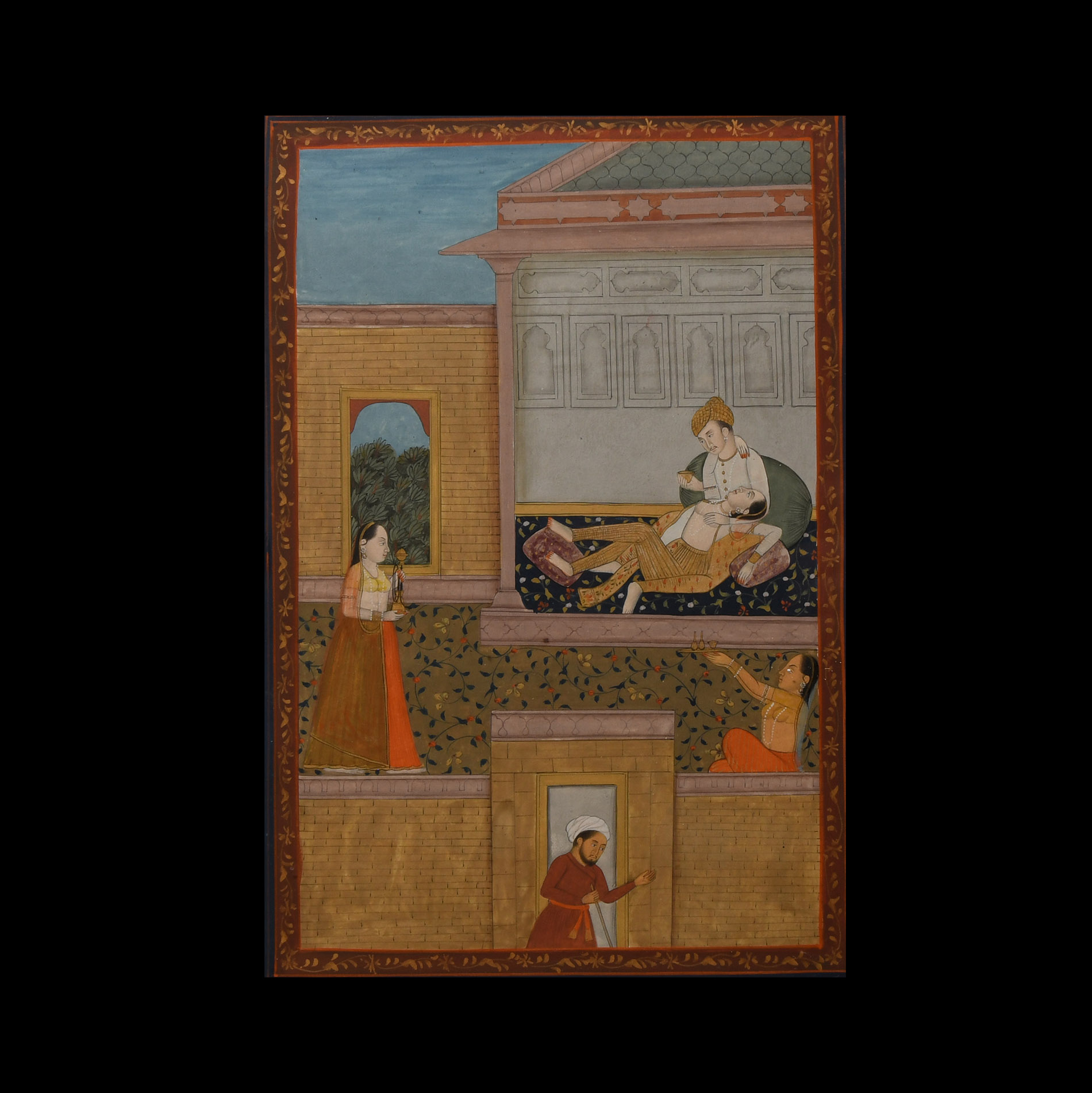 Framed Indian Watercolour Manuscript Leaf