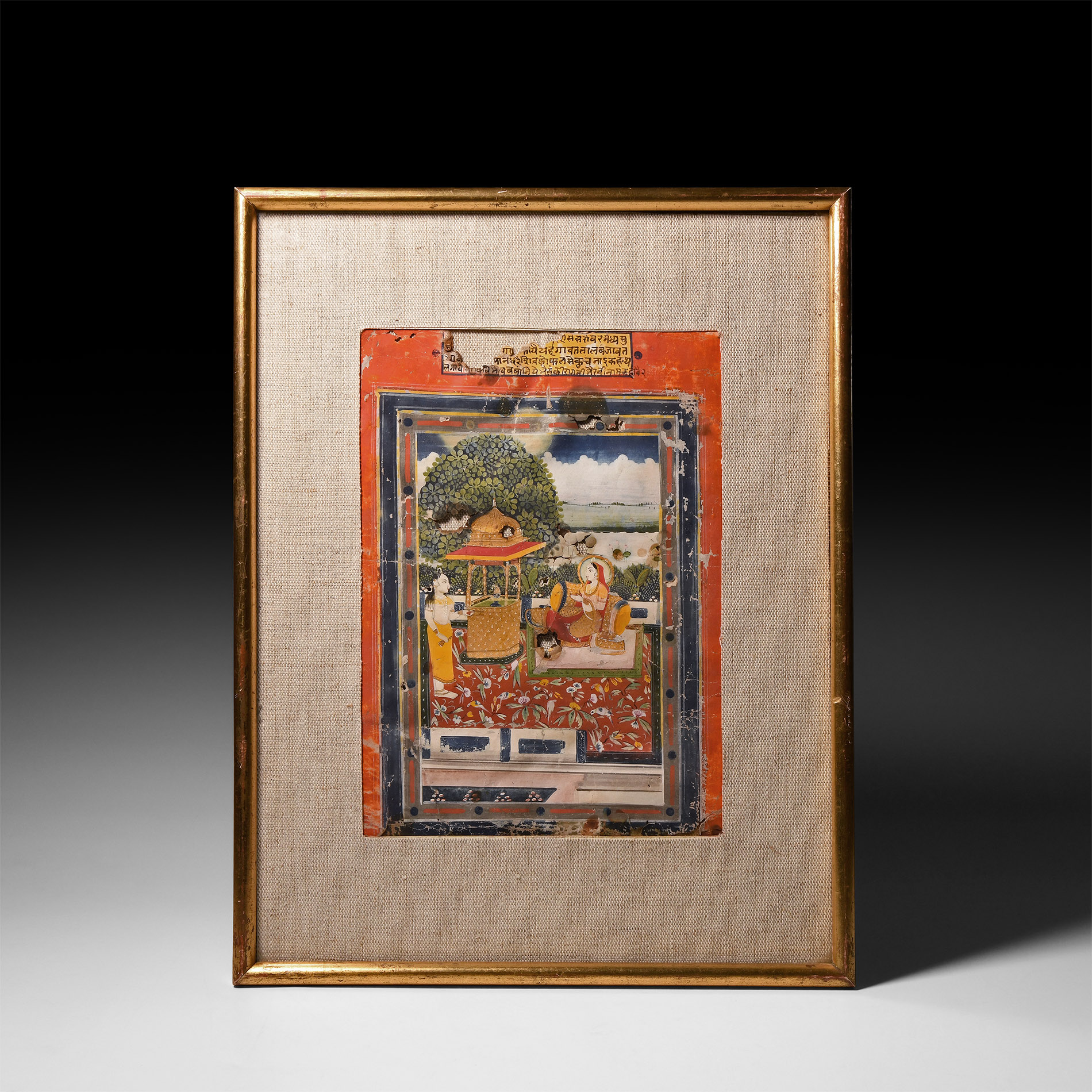 Framed Indian Watercolour Manuscript Leaf