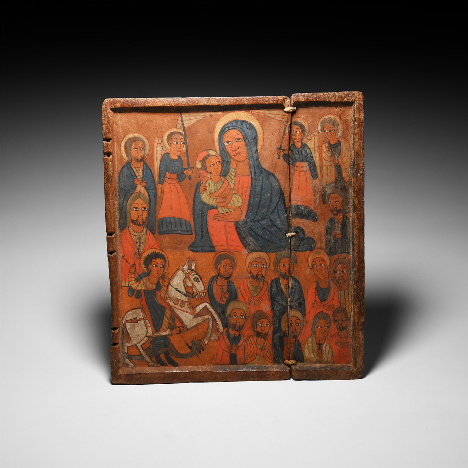 Large Ethiopian Icon of the Virgin and Child Surmounted by Saints