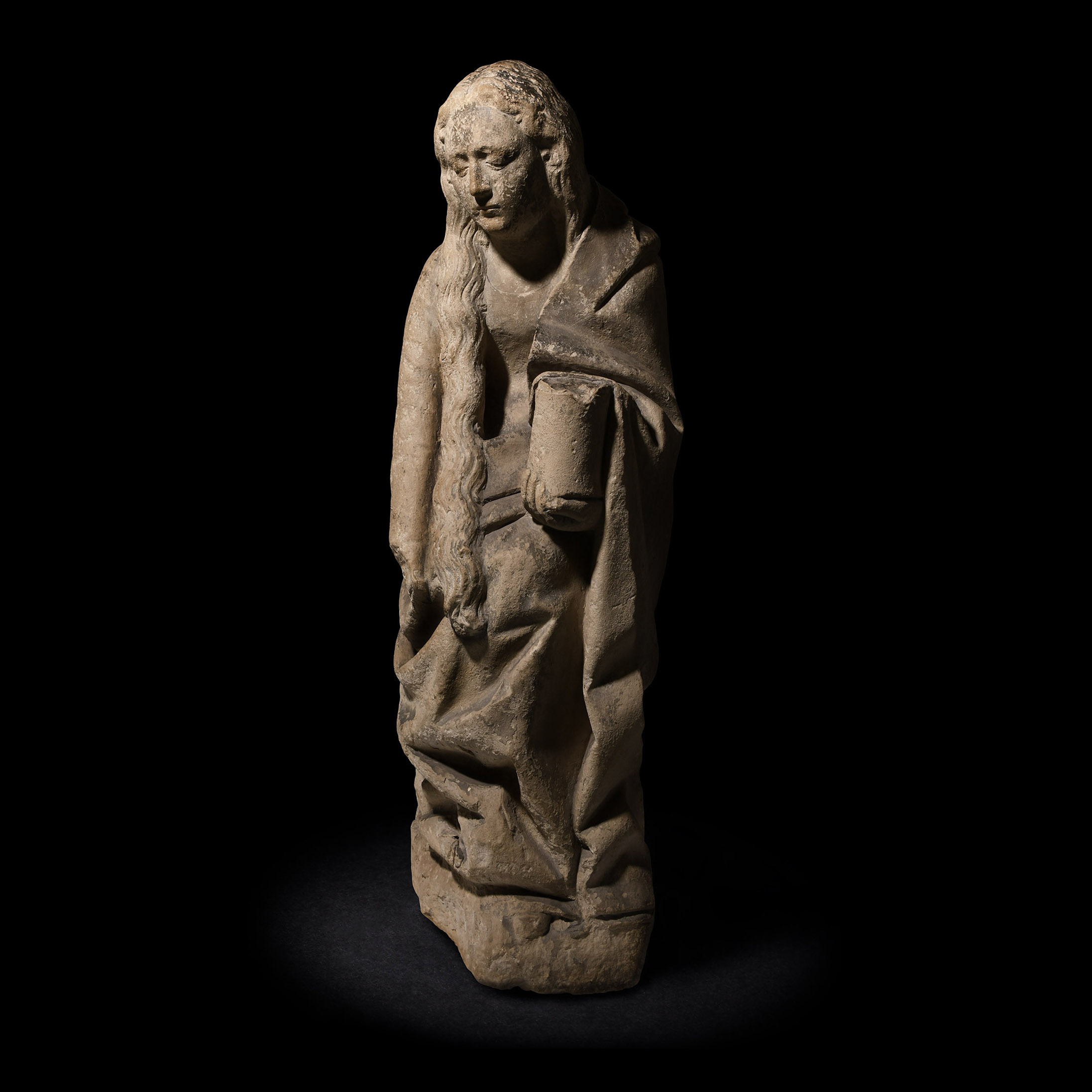 Large French Medieval Mary Magdalene Stone Carving