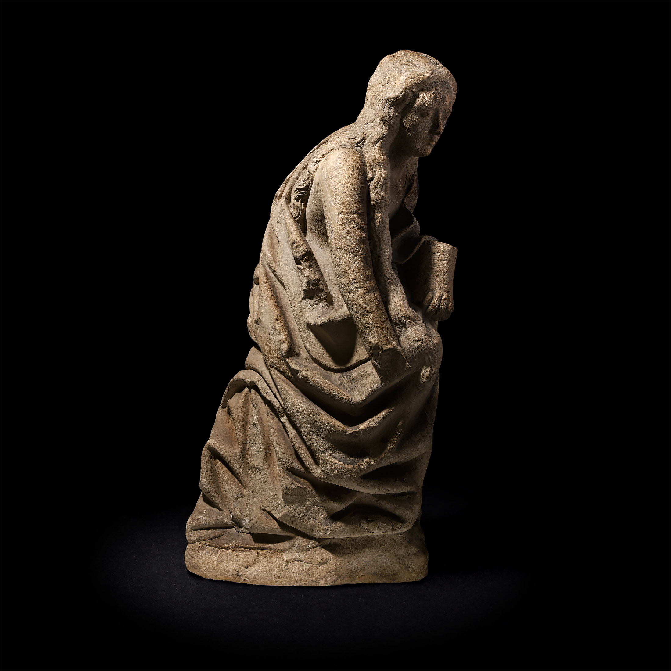 Large French Medieval Mary Magdalene Stone Carving