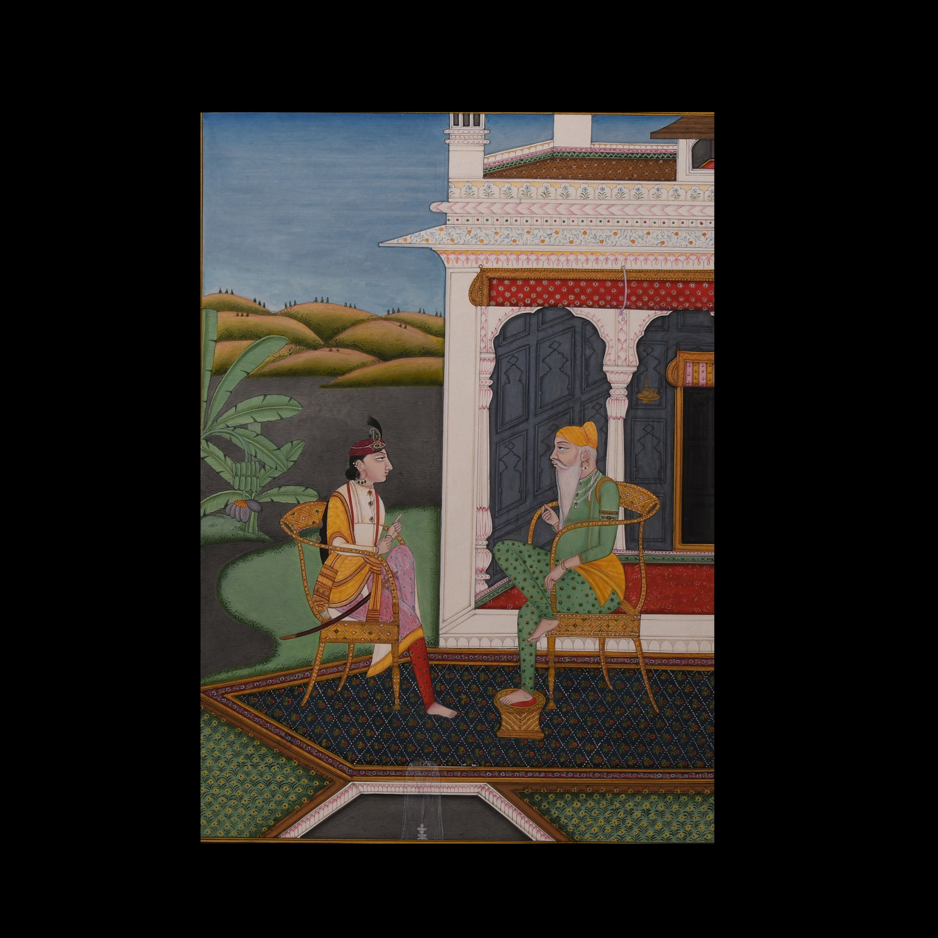 Indian Sikh School Painting of Maharaja Ranjit Singh with Hira Singh