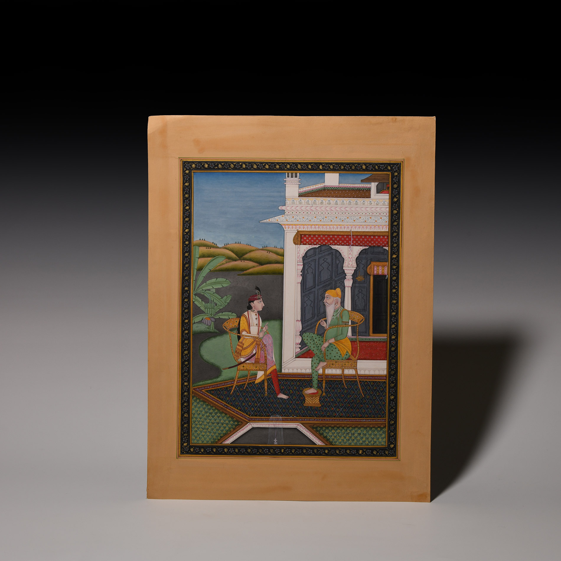 Indian Sikh School Painting of Maharaja Ranjit Singh with Hira Singh