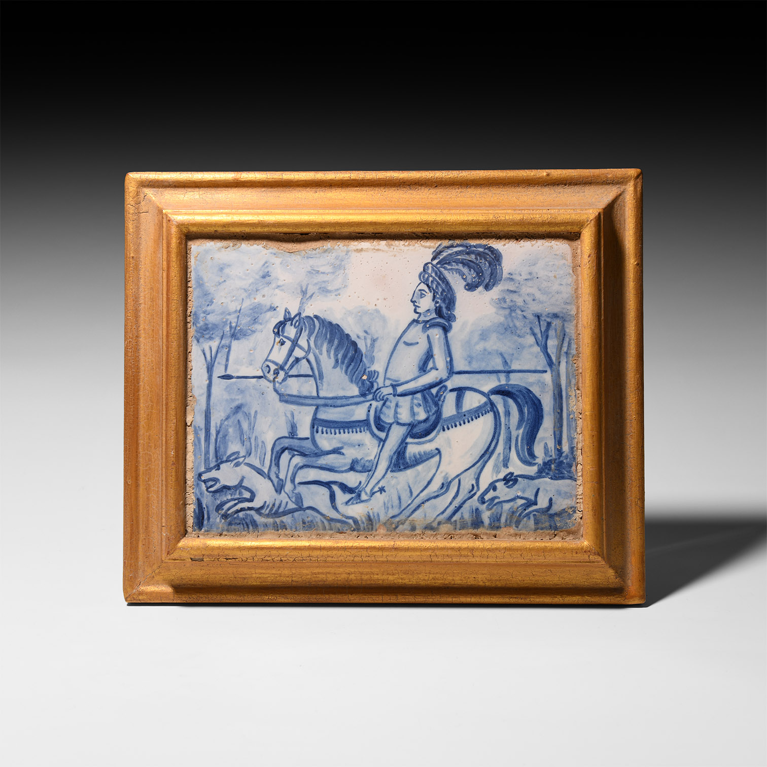 Spanish Blue and White Tile with Hunting Scene