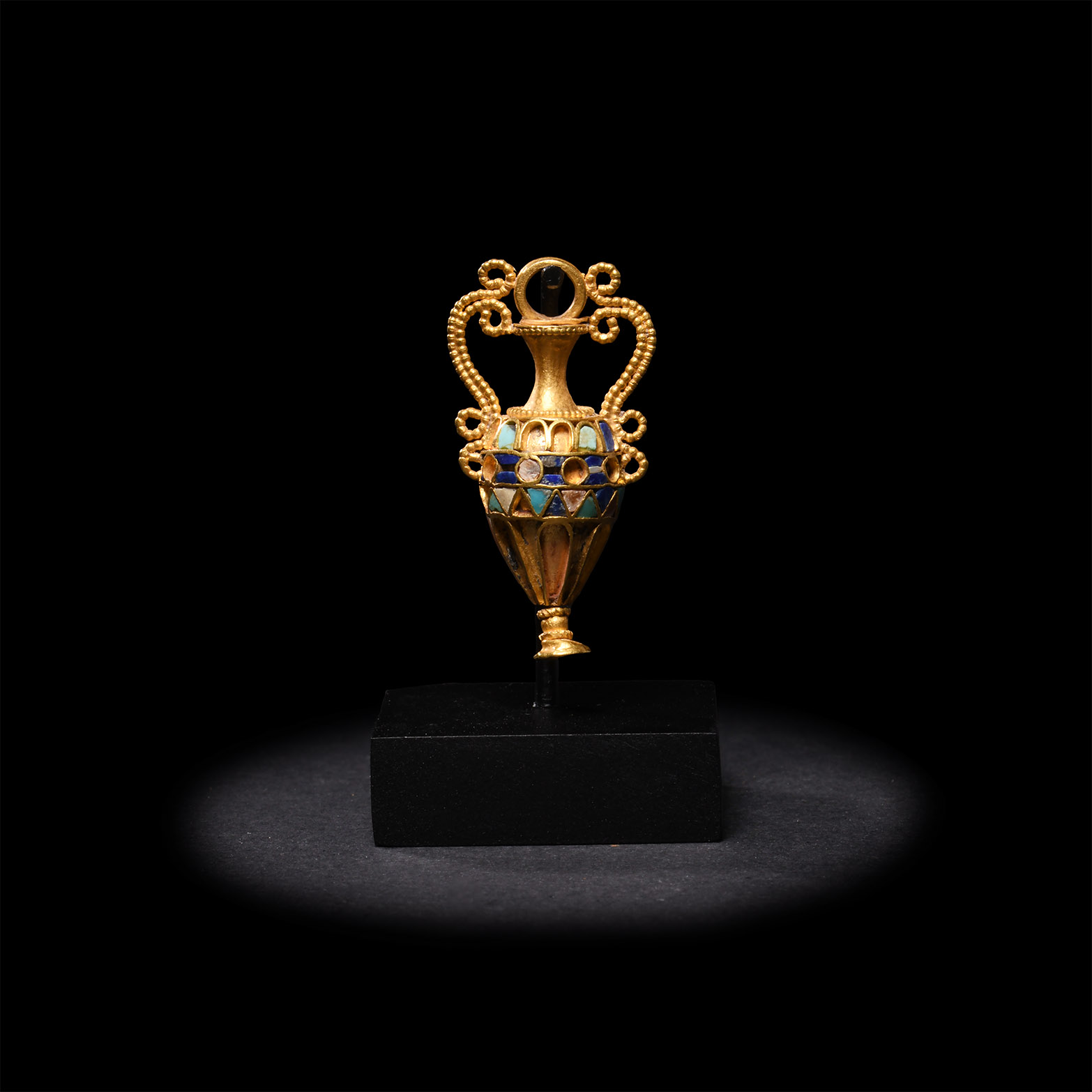 Hellenistic Gold Amphora Pendant Inlaid with Gemstones