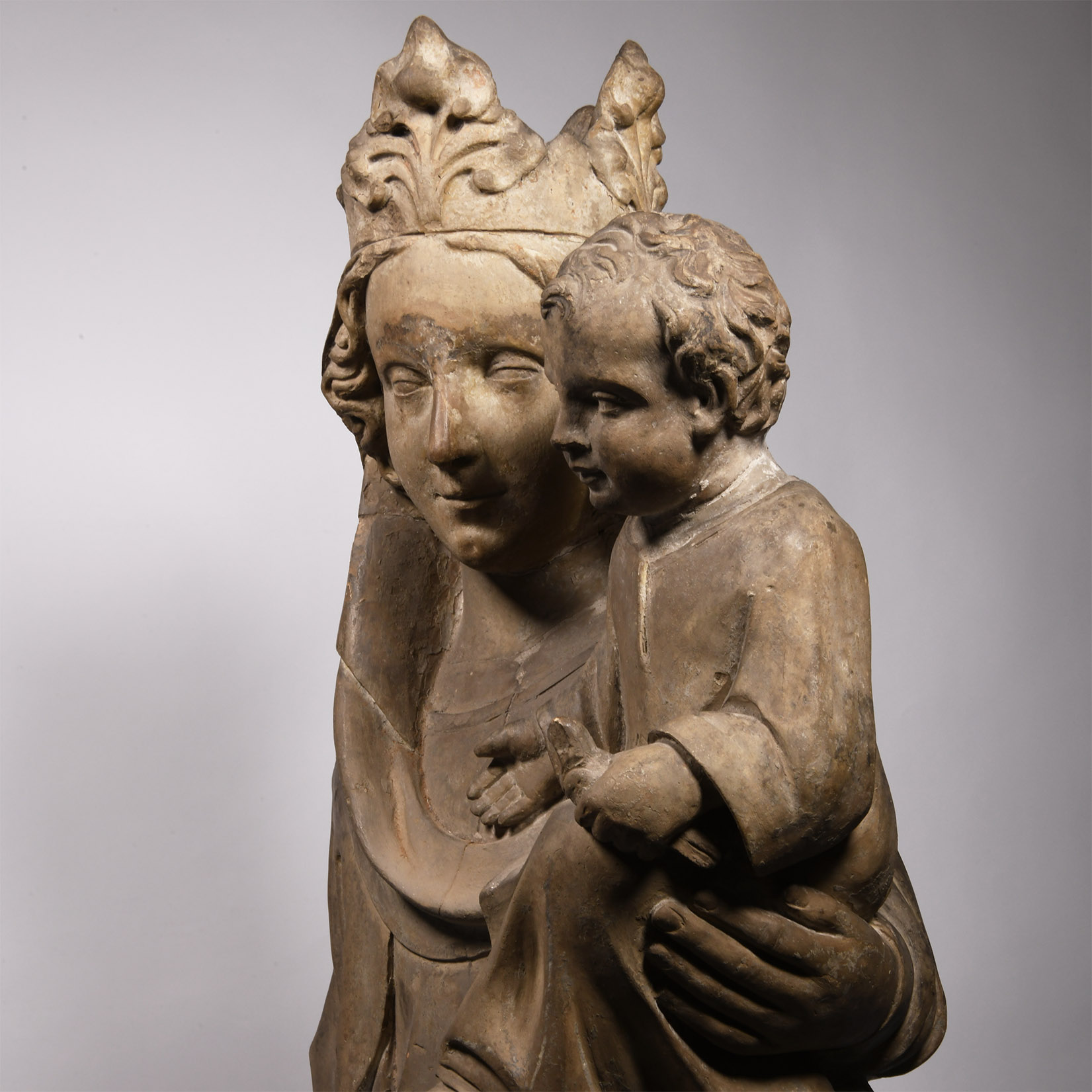 Medieval Limestone Statue of the Virgin and Child