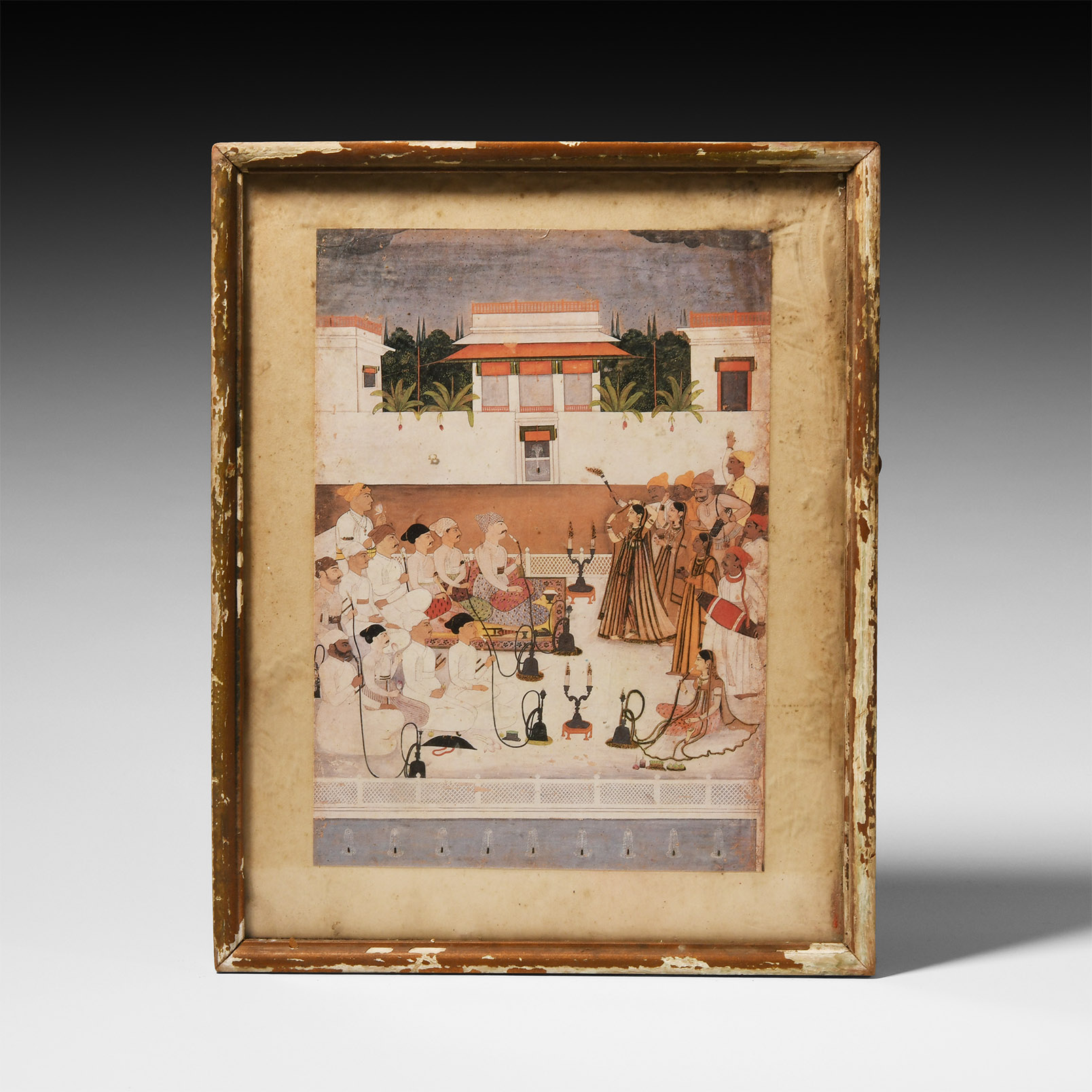 Indian Framed Print with Courtiers Smoking Hookahs