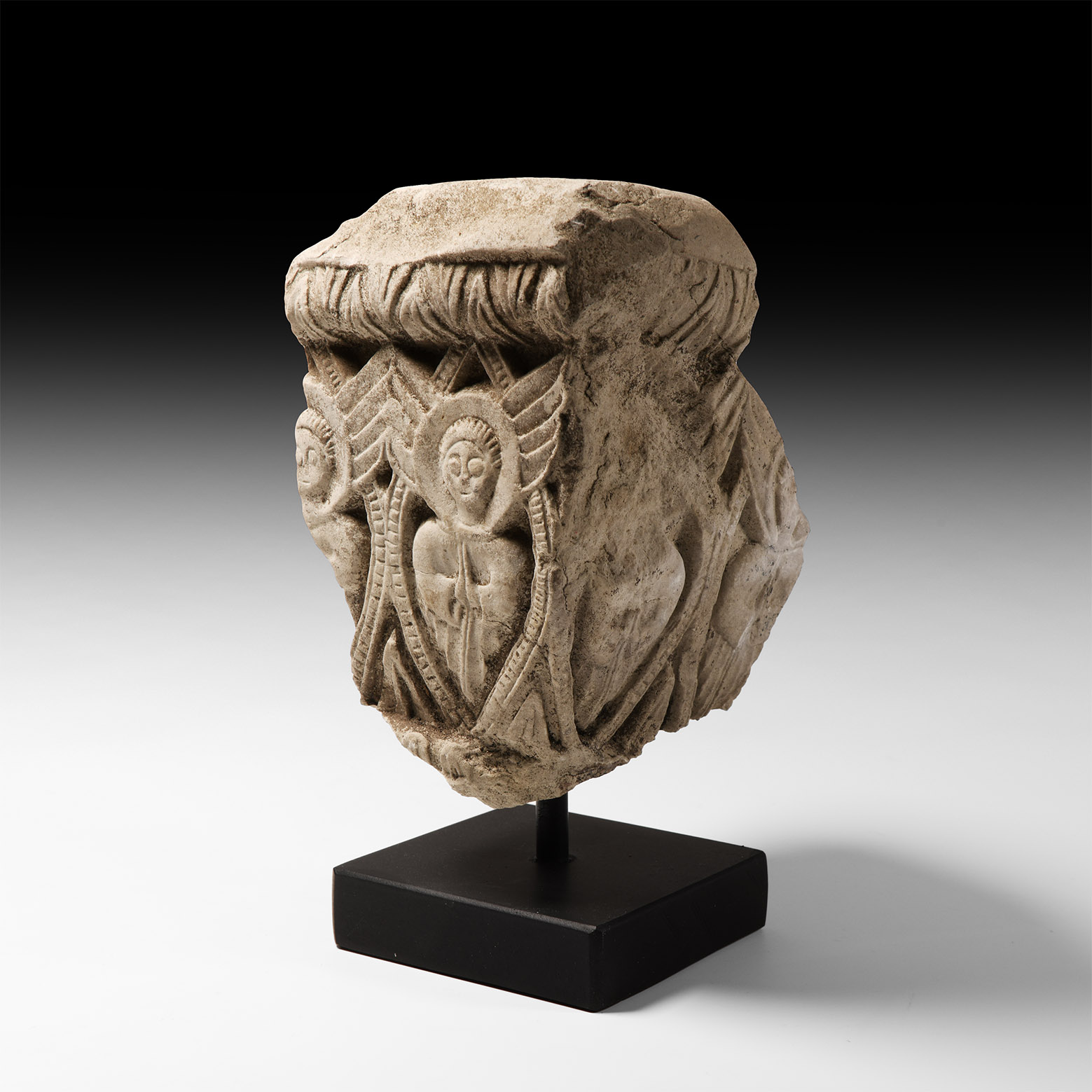Medieval Carved Stone Capital with Angels
