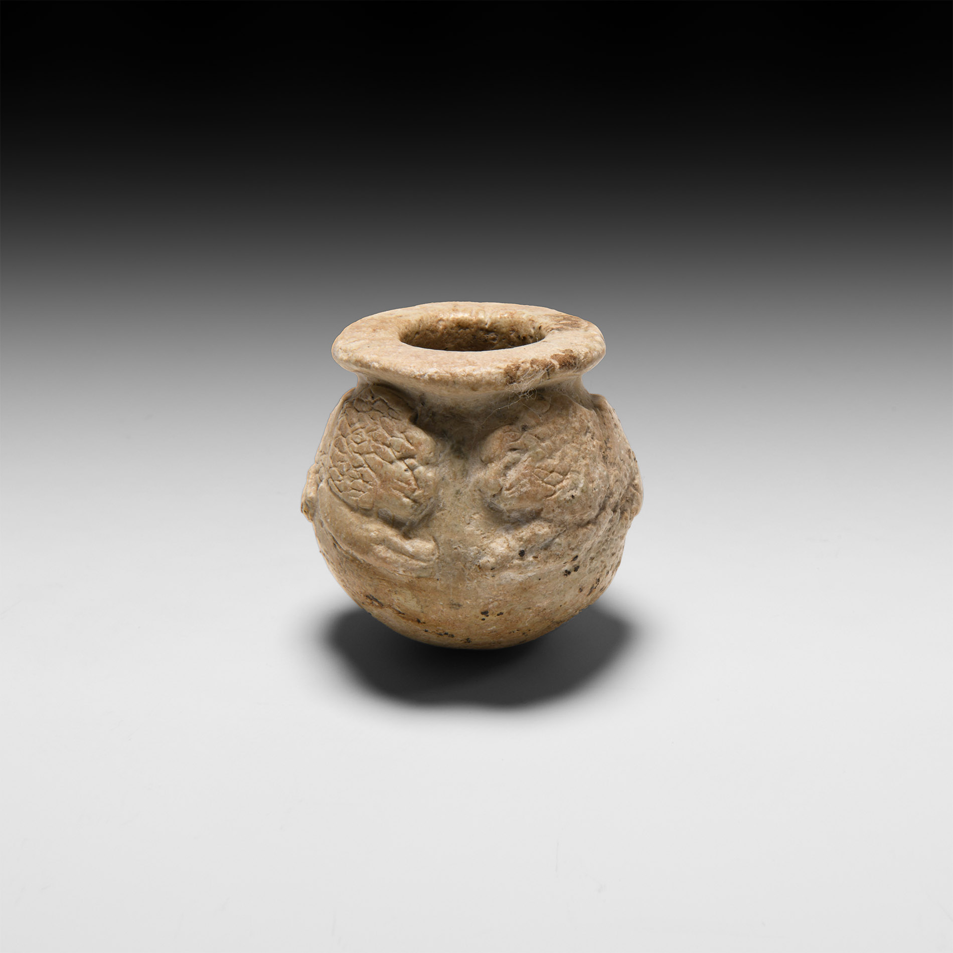 Neo-Sumerian Alabaster Kohl Pot with Lions