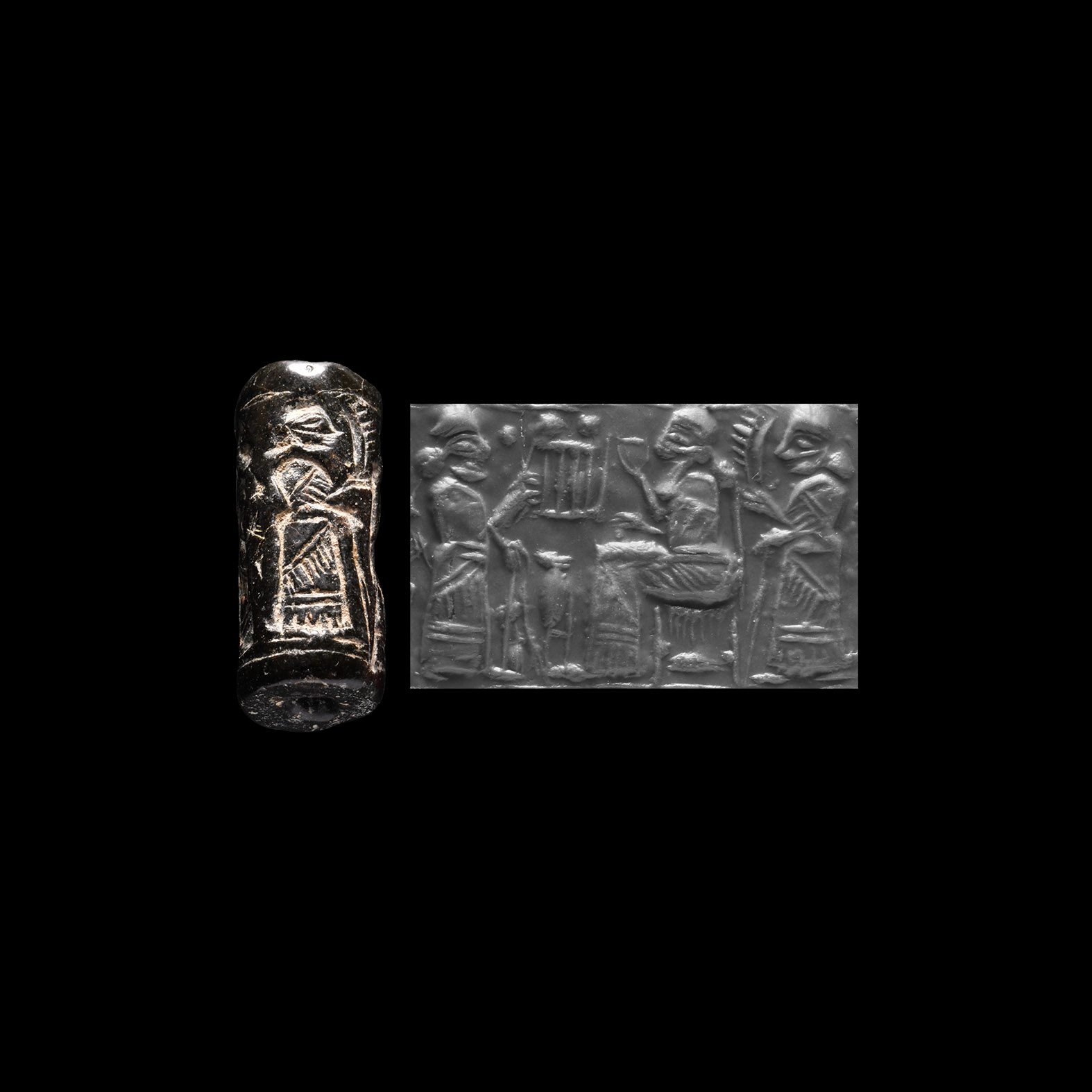 Western Asiatic Green Jasper Cylinder Seal with Presentation Scene